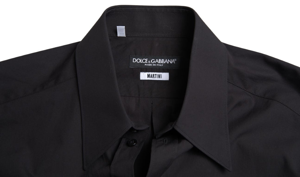 Chemise homme Dolce & Gabbana en coton noir à manches longues Martini, élégante et sophistiquée.