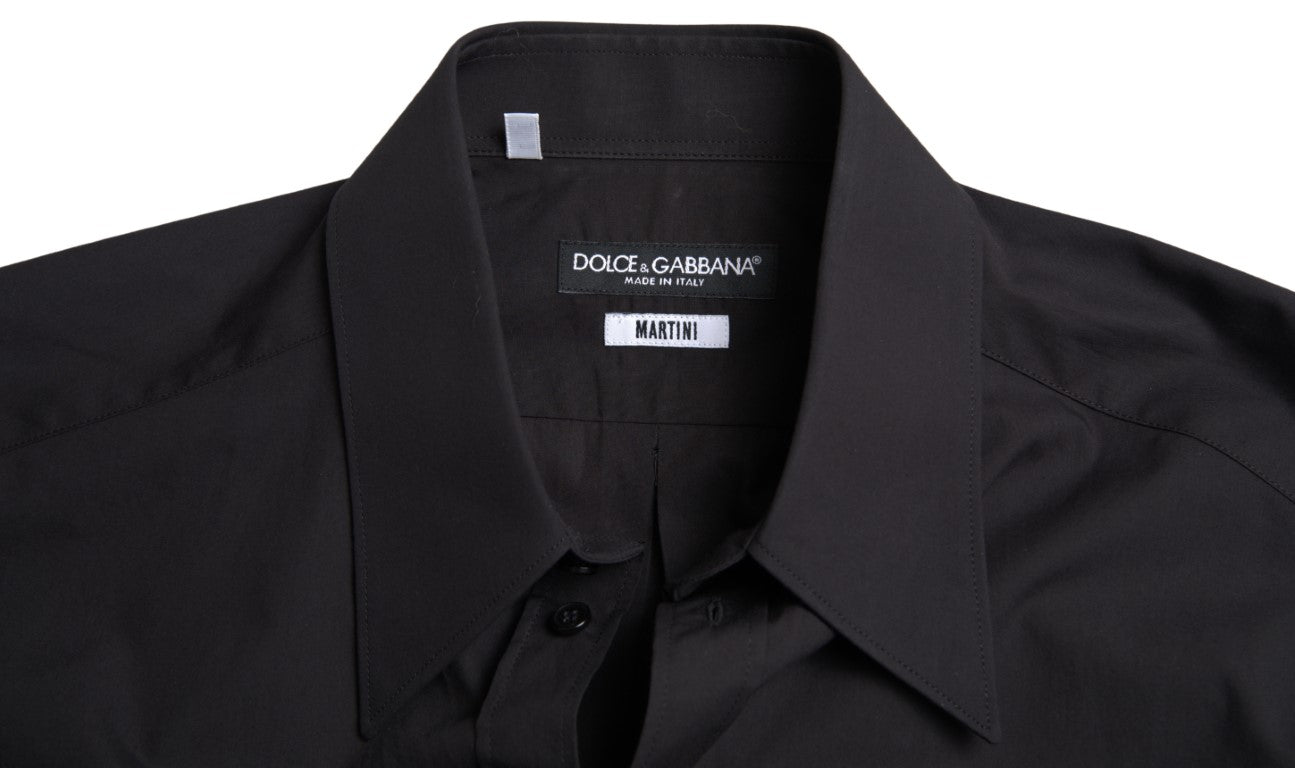 Chemise homme Dolce & Gabbana en coton noir à manches longues Martini, élégante et sophistiquée.