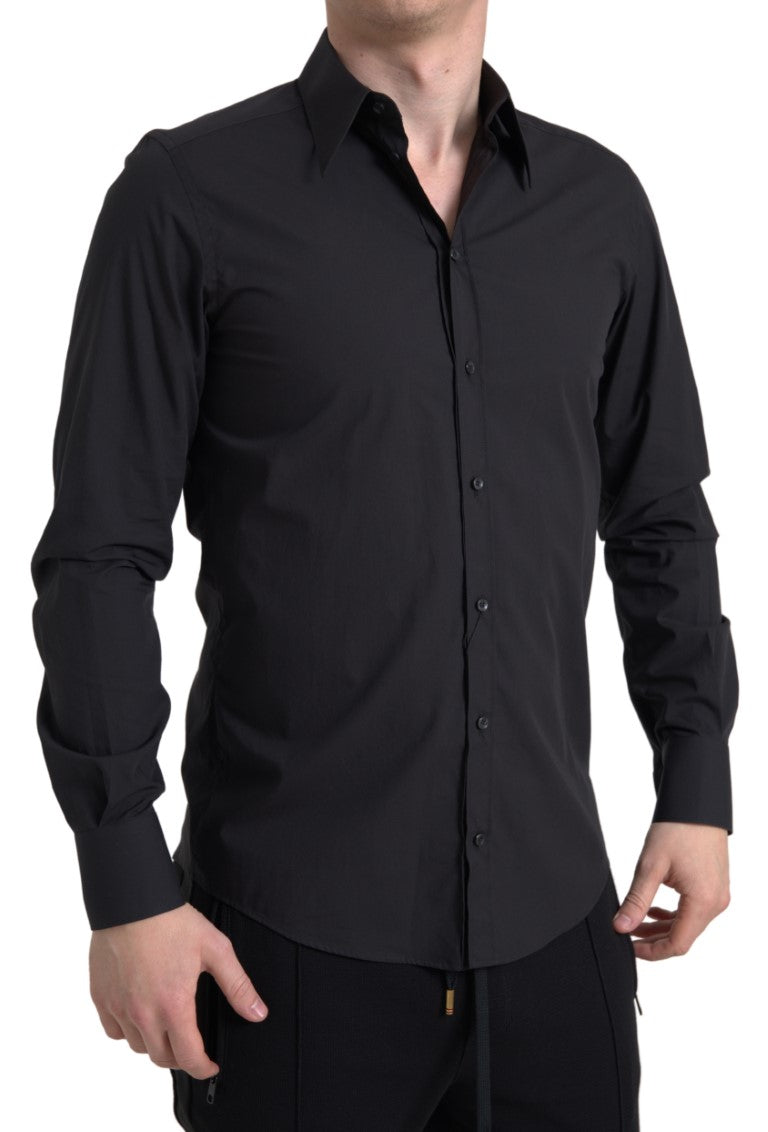 Chemise homme Dolce & Gabbana en coton noir à manches longues Martini, style élégant et moderne.