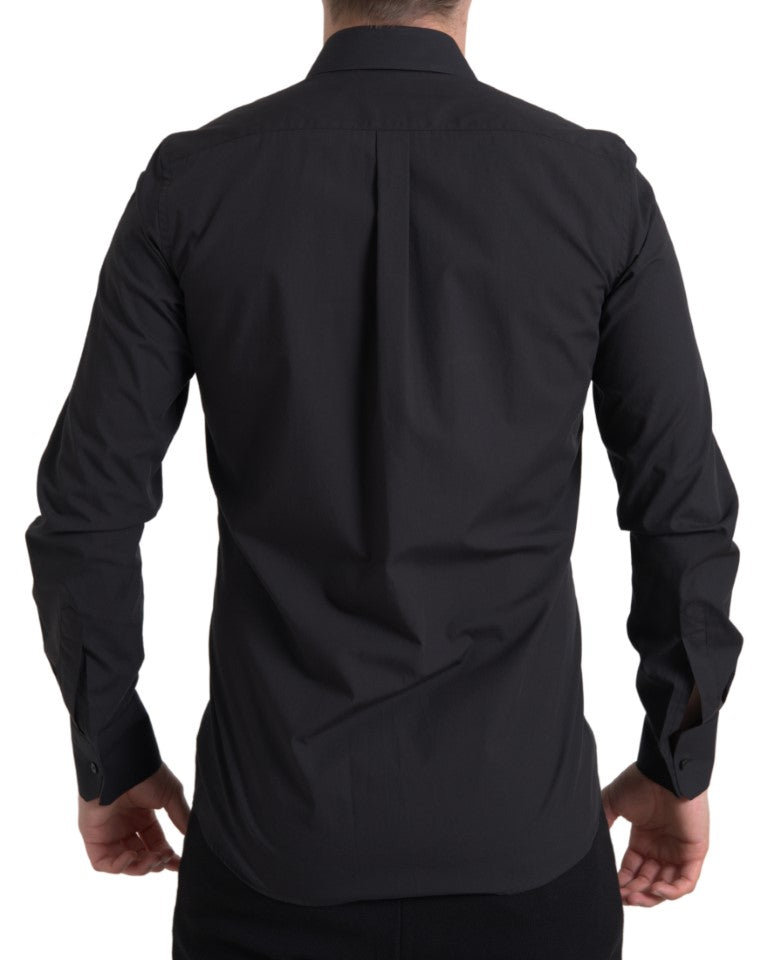 Chemise homme en coton noir Dolce & Gabbana à manches longues Martini, style élégant et sophistiqué.