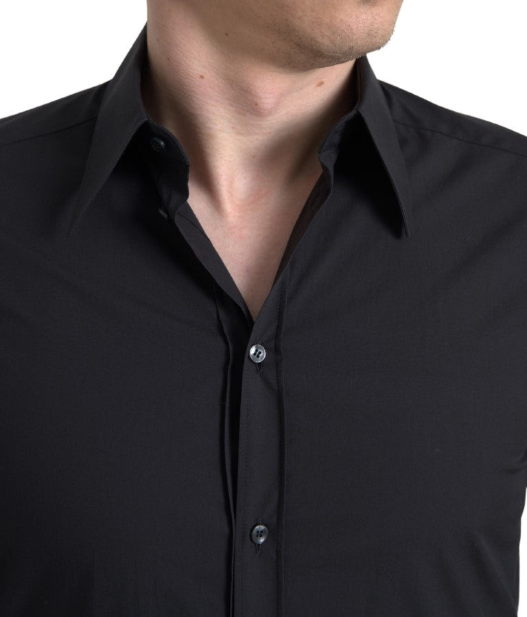 Chemise homme à manches longues Dolce & Gabbana en coton noir Martini, style élégant et classique.