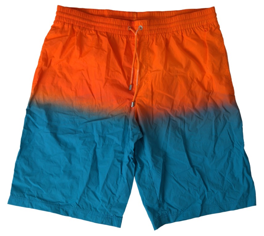 Shorts de bain Dolce & Gabbana orange et bleu dégradé, maillot de bain léger pour la plage.