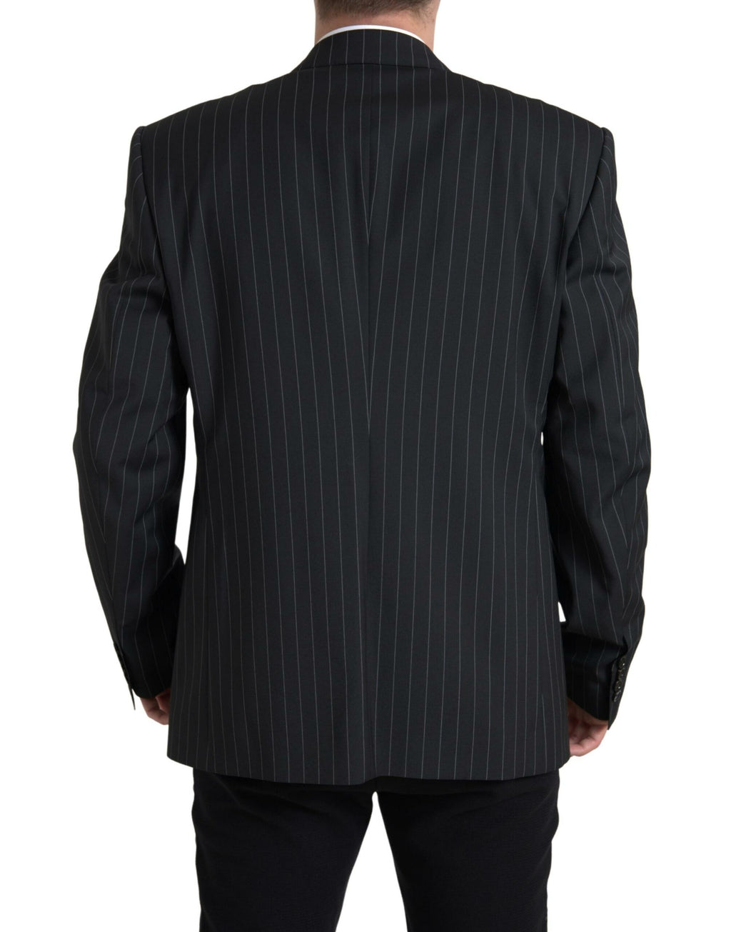 Blazer noir à rayures Dolce & Gabbana Sicilia à simple boutonnage, élégance masculine et détails sophistiqués.
