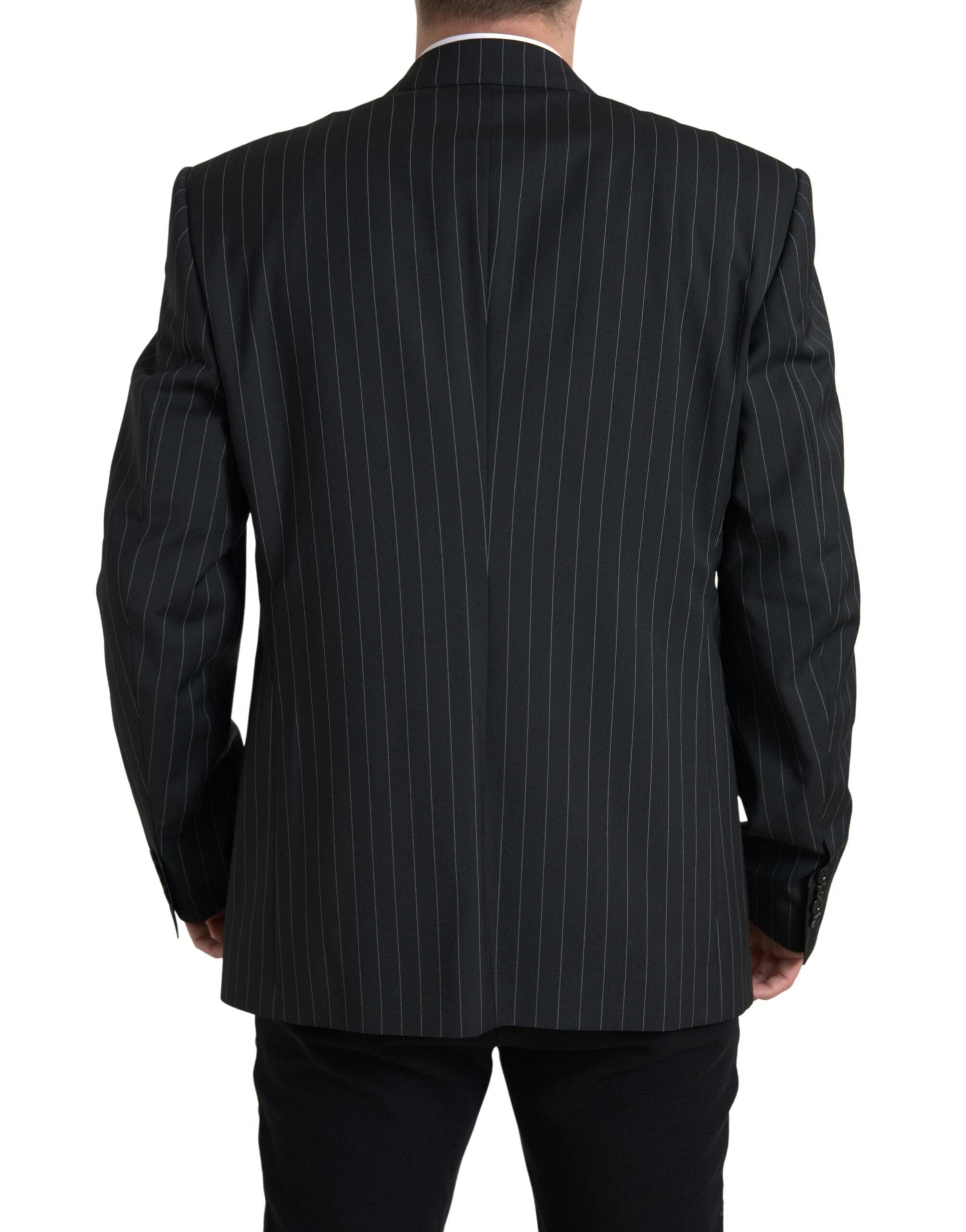 Blazer noir à rayures Dolce & Gabbana Sicilia à simple boutonnage, élégance masculine et détails sophistiqués.