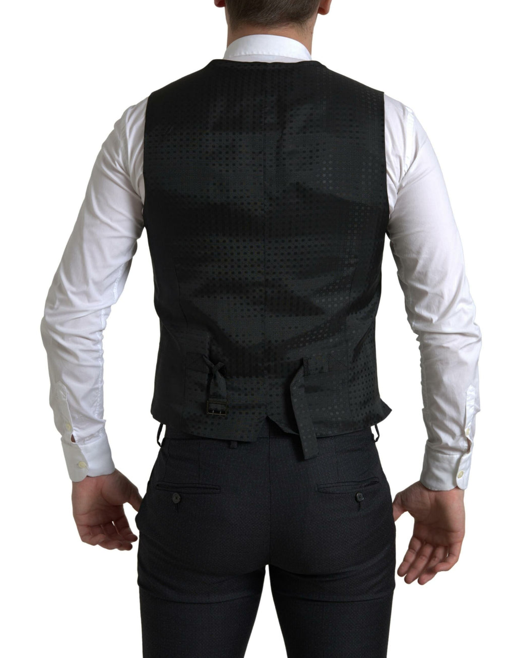 Veste noire à 3 pièces Dolce & Gabbana, costume cintré à 3 boutons, tissu élégant pour homme.