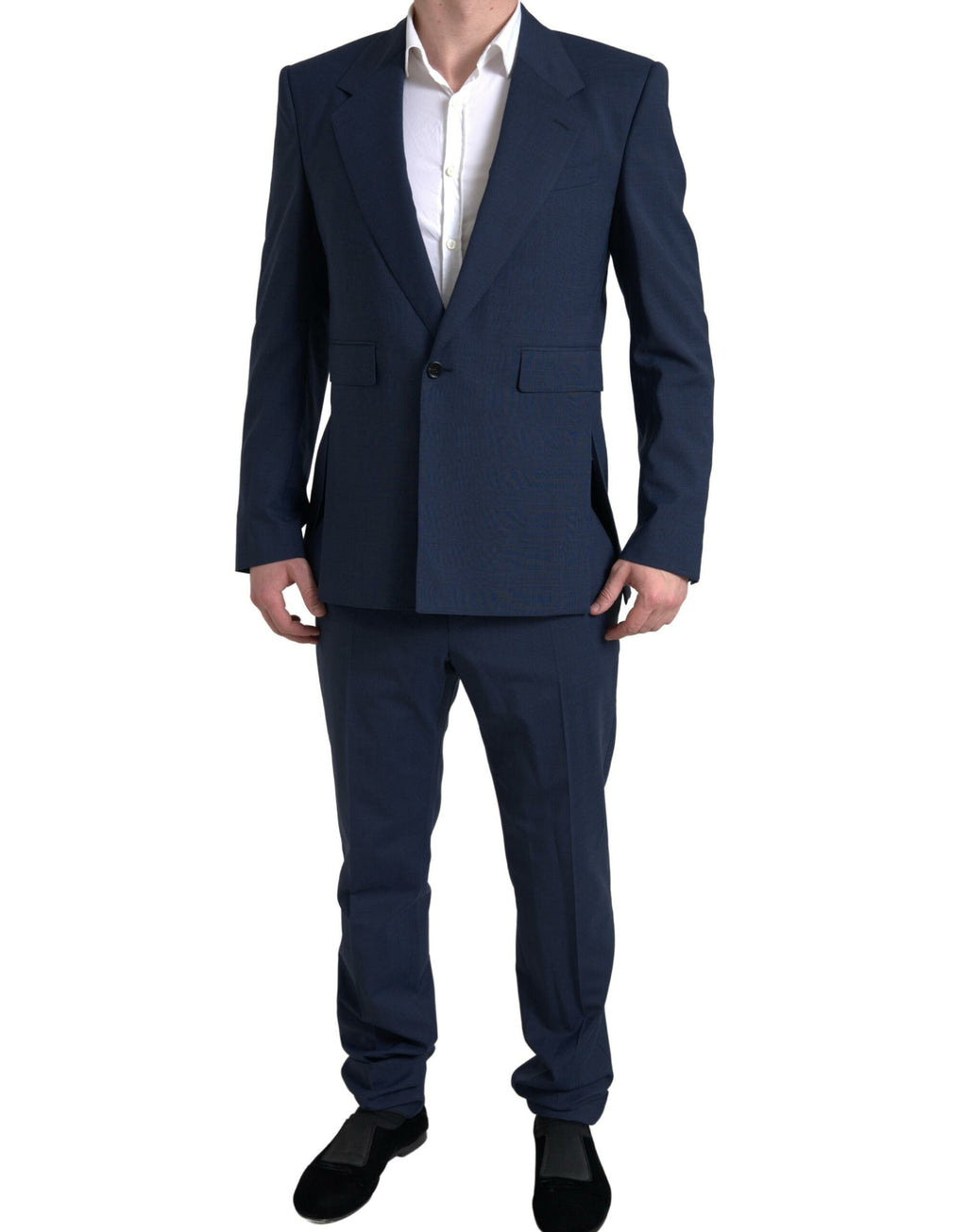 Costume deux pièces Dolce & Gabbana Sicilia bleu à double boutonnage, veste et pantalon élégants pour homme.