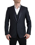 Costume deux pièces bleu Dolce & Gabbana Martini à simple boutonnage, élégance masculine, vue de face sur mannequin.