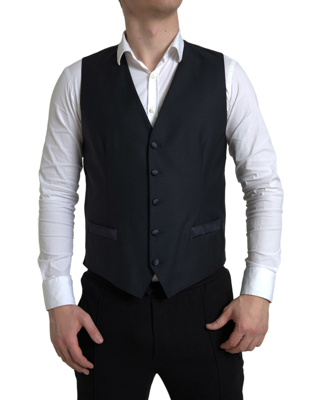 Costume Martini Dolce & Gabbana à deux pièces bleu à simple boutonnage, élégant et moderne, vue de l'ensemble.