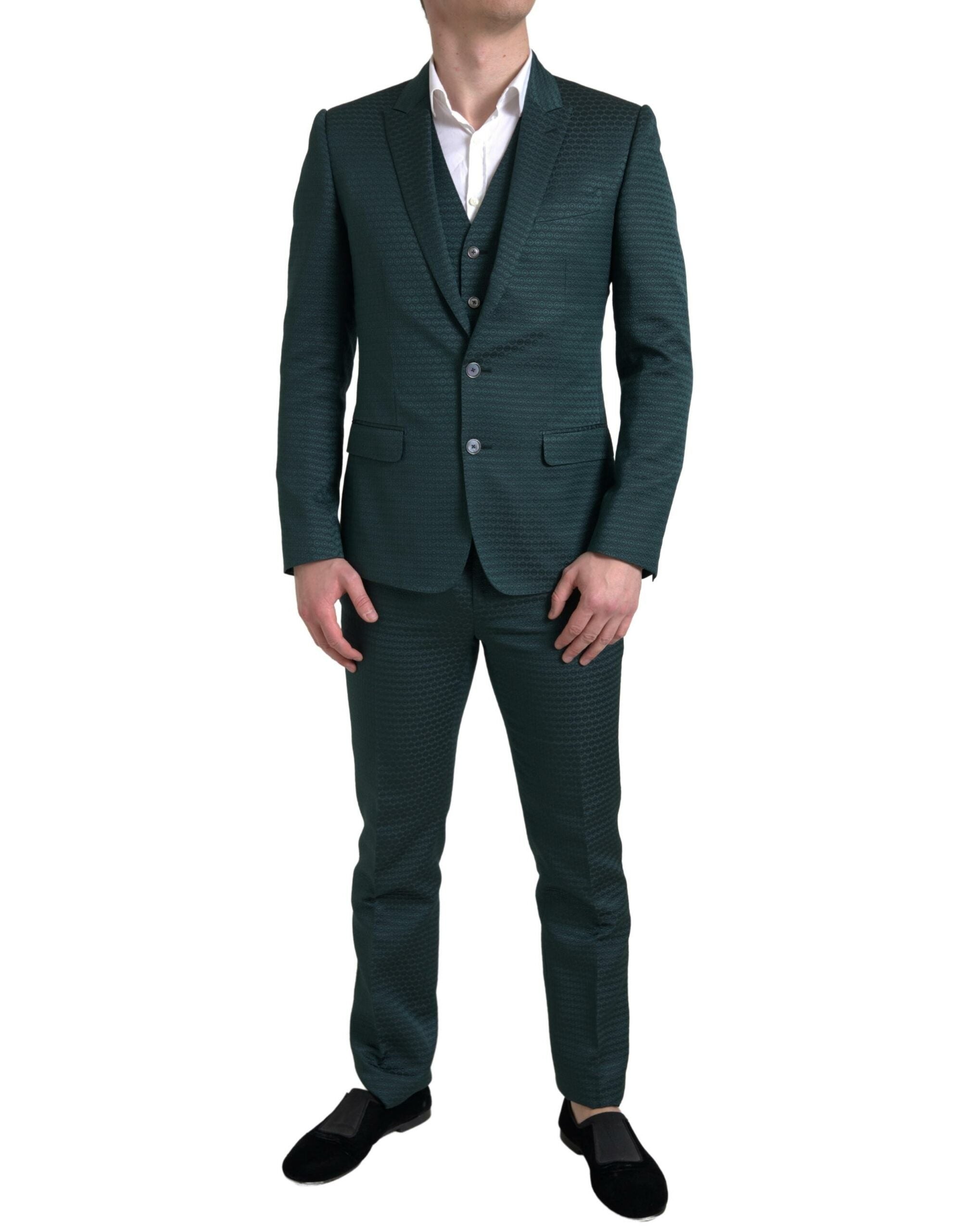Costume dolce & gabbana vert à trois pièces avec veste à simple boutonnage, adapté pour homme élégante et sophistiqué.