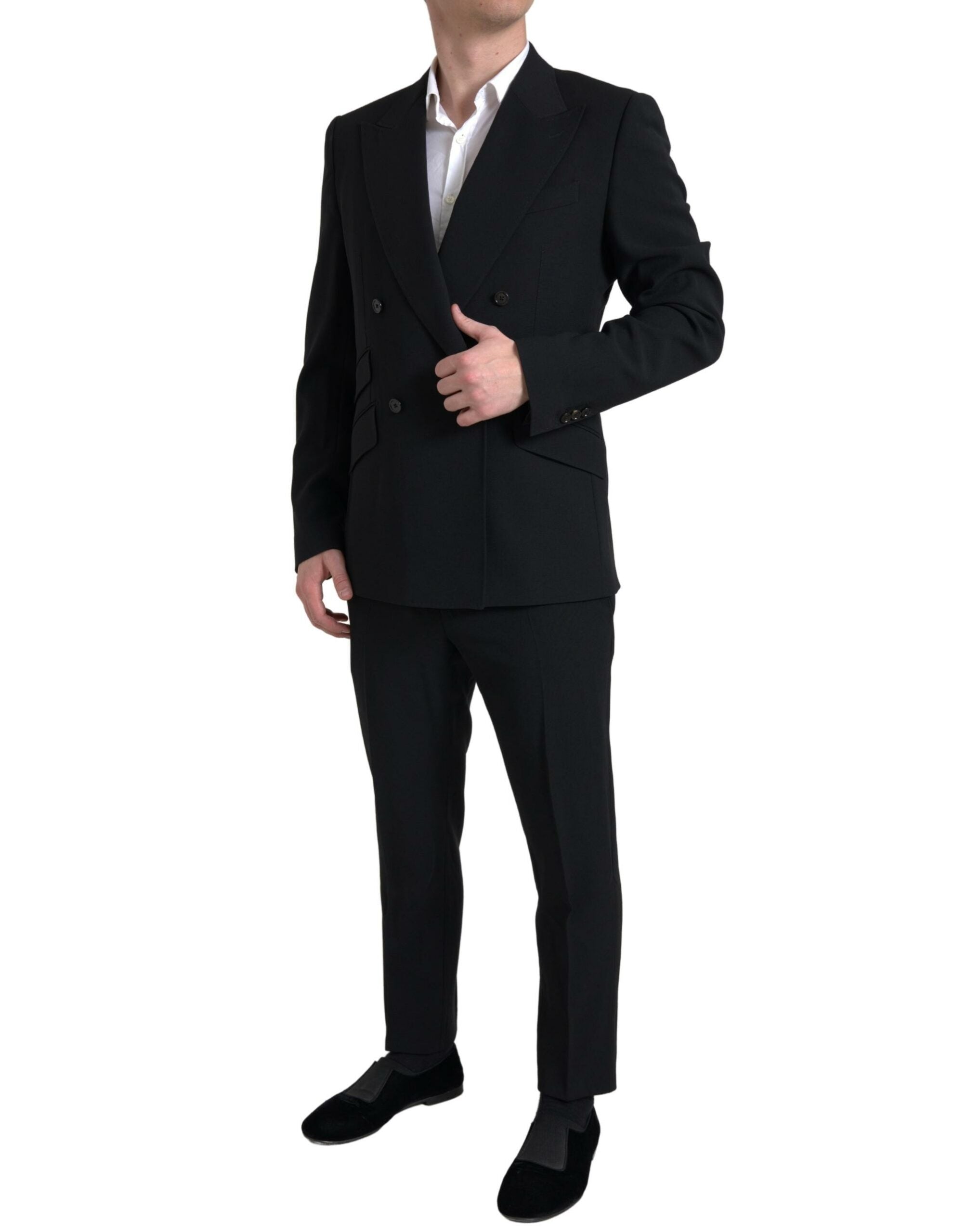 Costume noir Dolce & Gabbana deux pièces à double boutonnage Sicilia, veste et pantalon élégants.