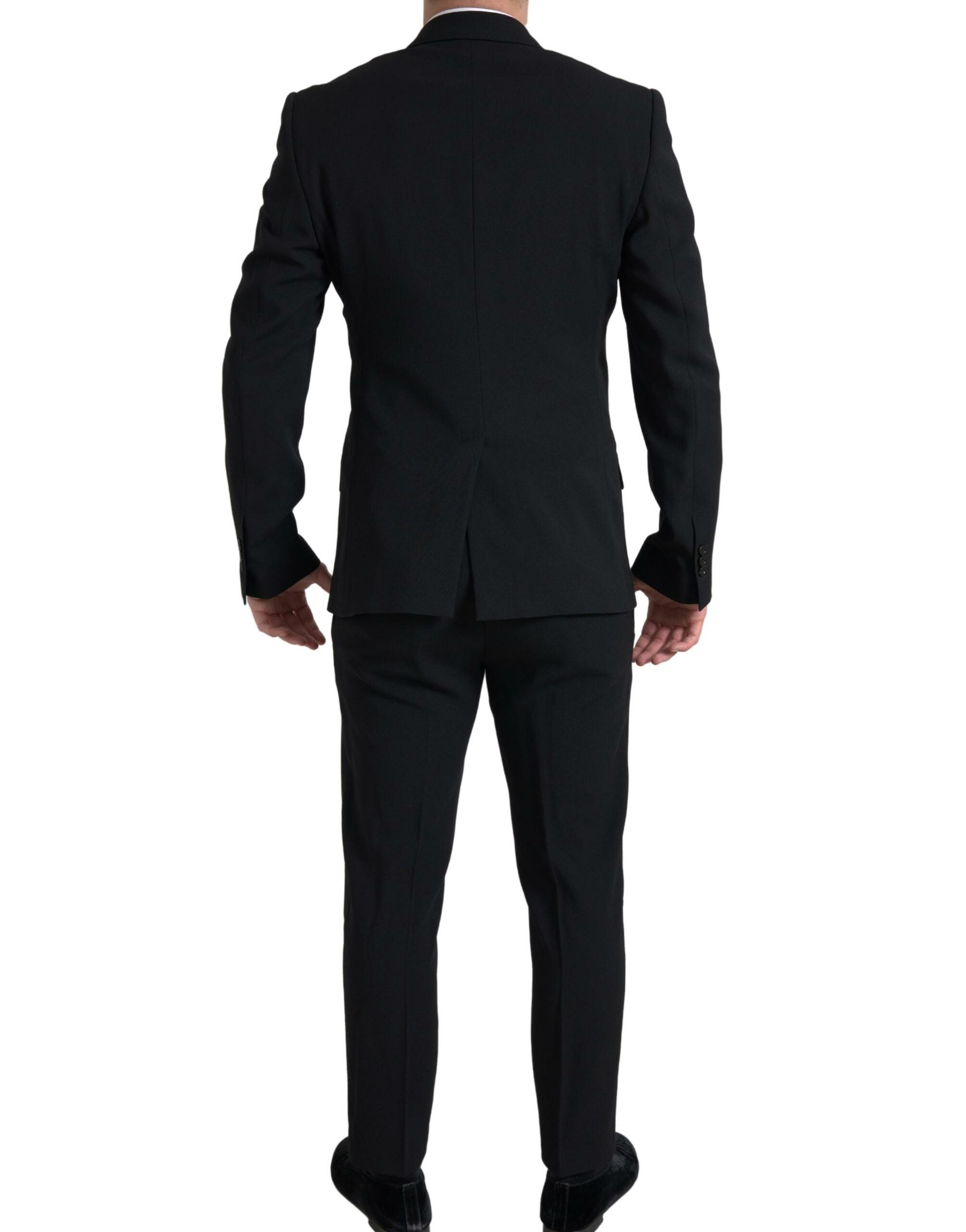 Costume deux pièces Dolce & Gabbana noir à double boutonnage Sicilia, veste et pantalon élégants pour homme.