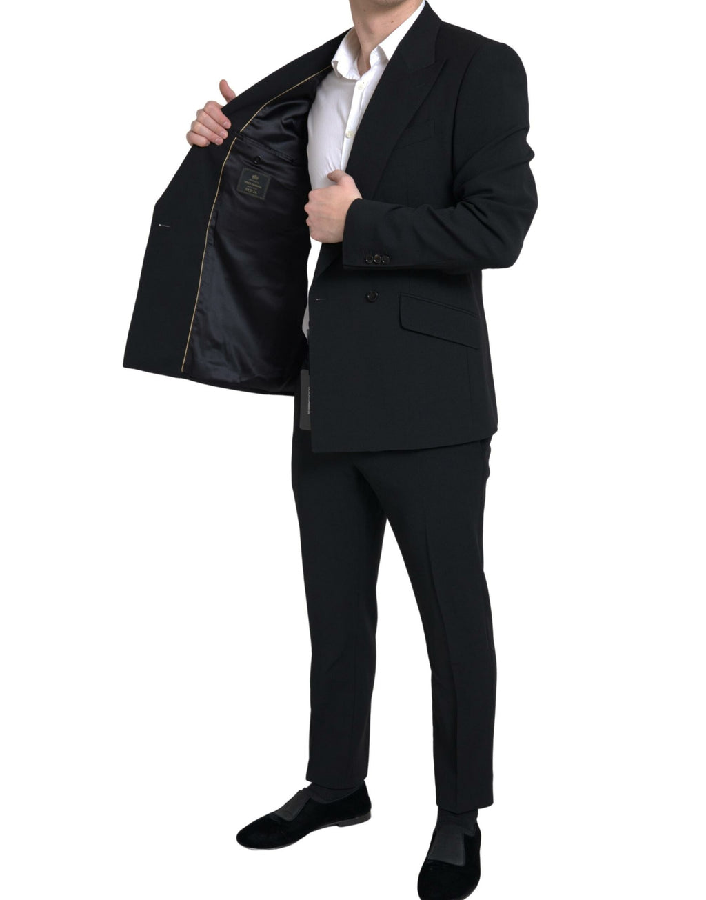 Costume double boutonnage noir Dolce & Gabbana Sicilia, ensemble deux pièces élégant et sophistiqué pour homme.