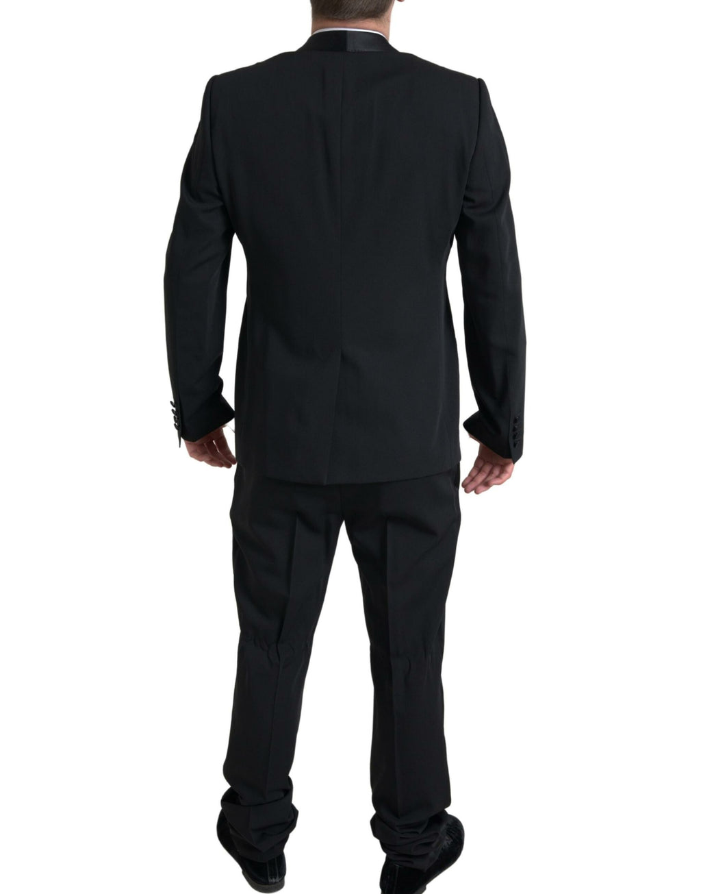 Costume noir deux pièces Dolce & Gabbana Martini, veste à un seul bouton et pantalon assorti, élégant et sophistiqué.