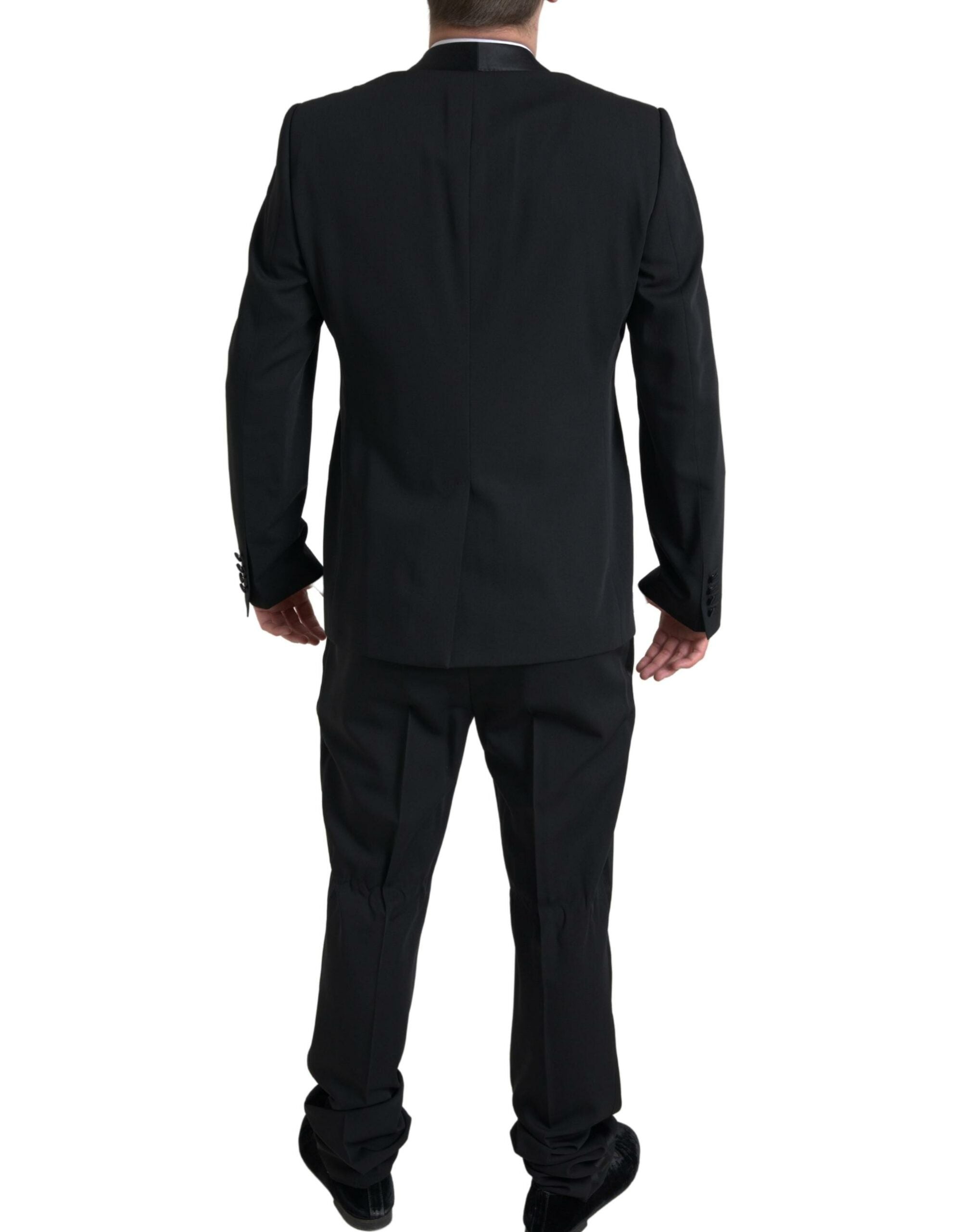 Costume noir deux pièces Dolce & Gabbana Martini, veste à un seul bouton et pantalon assorti, élégant et sophistiqué.