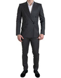 Costume gris deux pièces Dolce & Gabbana Sicilia, veste croisée à double boutonnage et pantalon assorti.