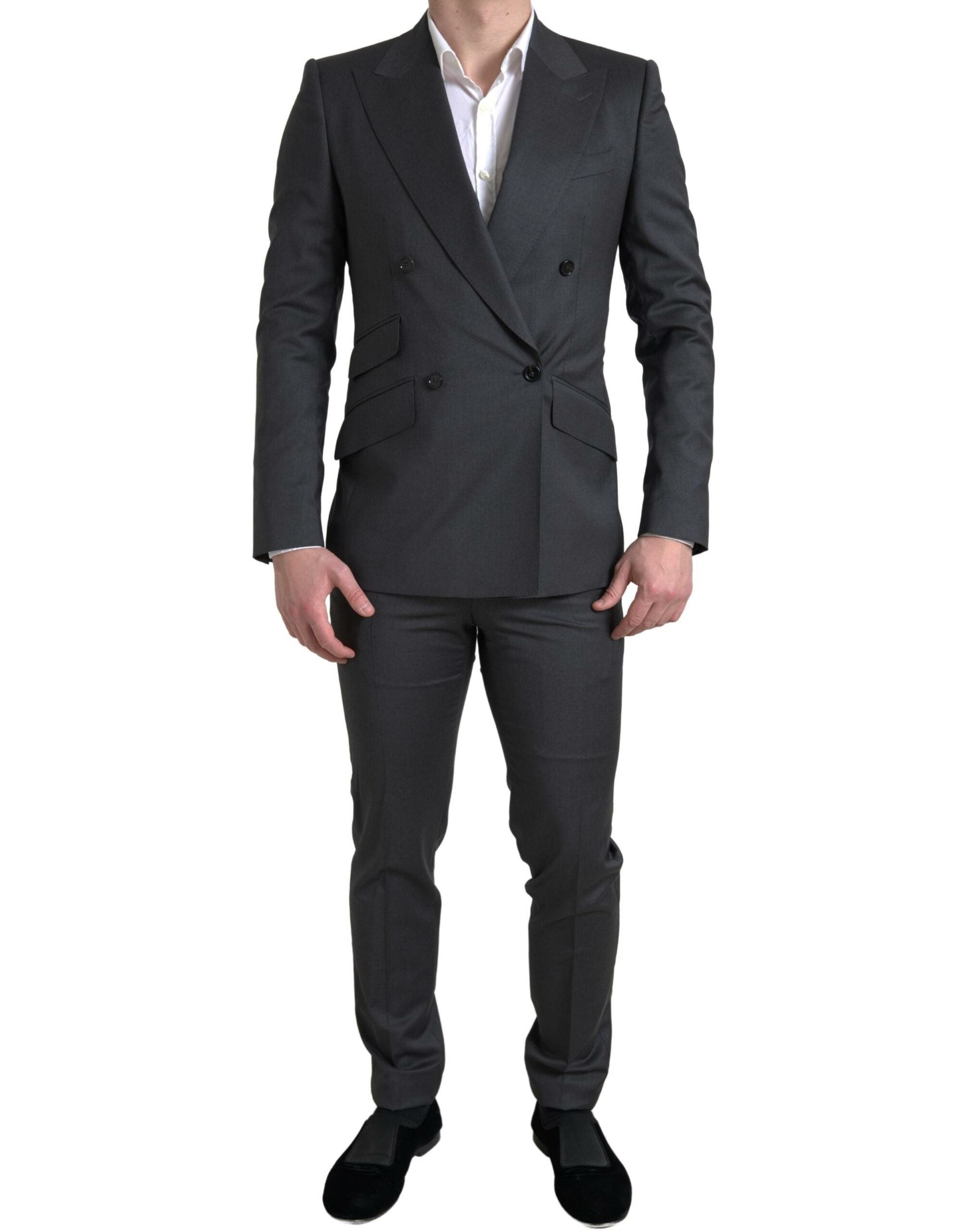 Costume gris deux pièces Dolce & Gabbana Sicilia, veste croisée à double boutonnage et pantalon assorti.