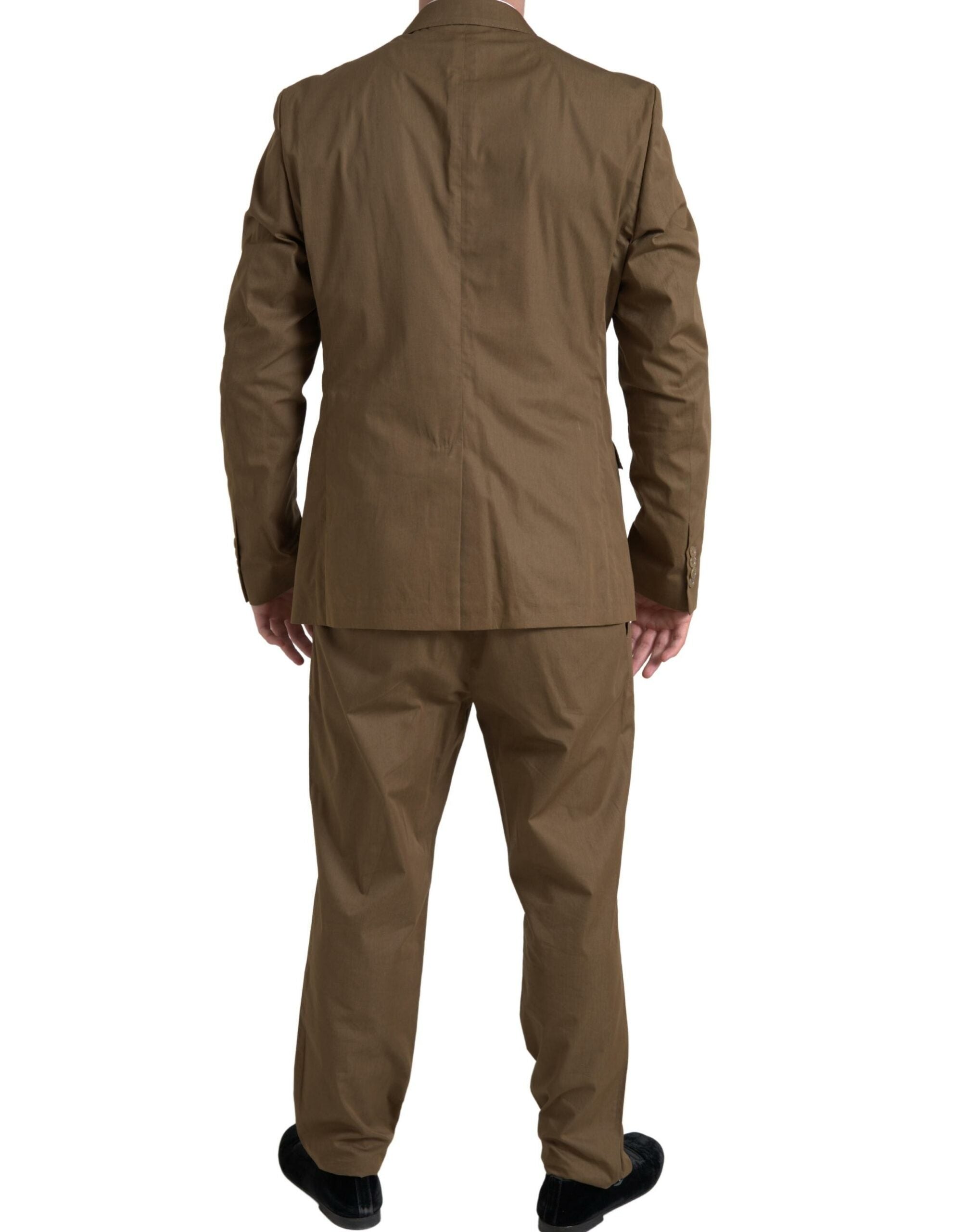 Costume homme Dolce & Gabbana Taormina en deux pièces marron, veste croisée à un bouton et pantalon assorti.