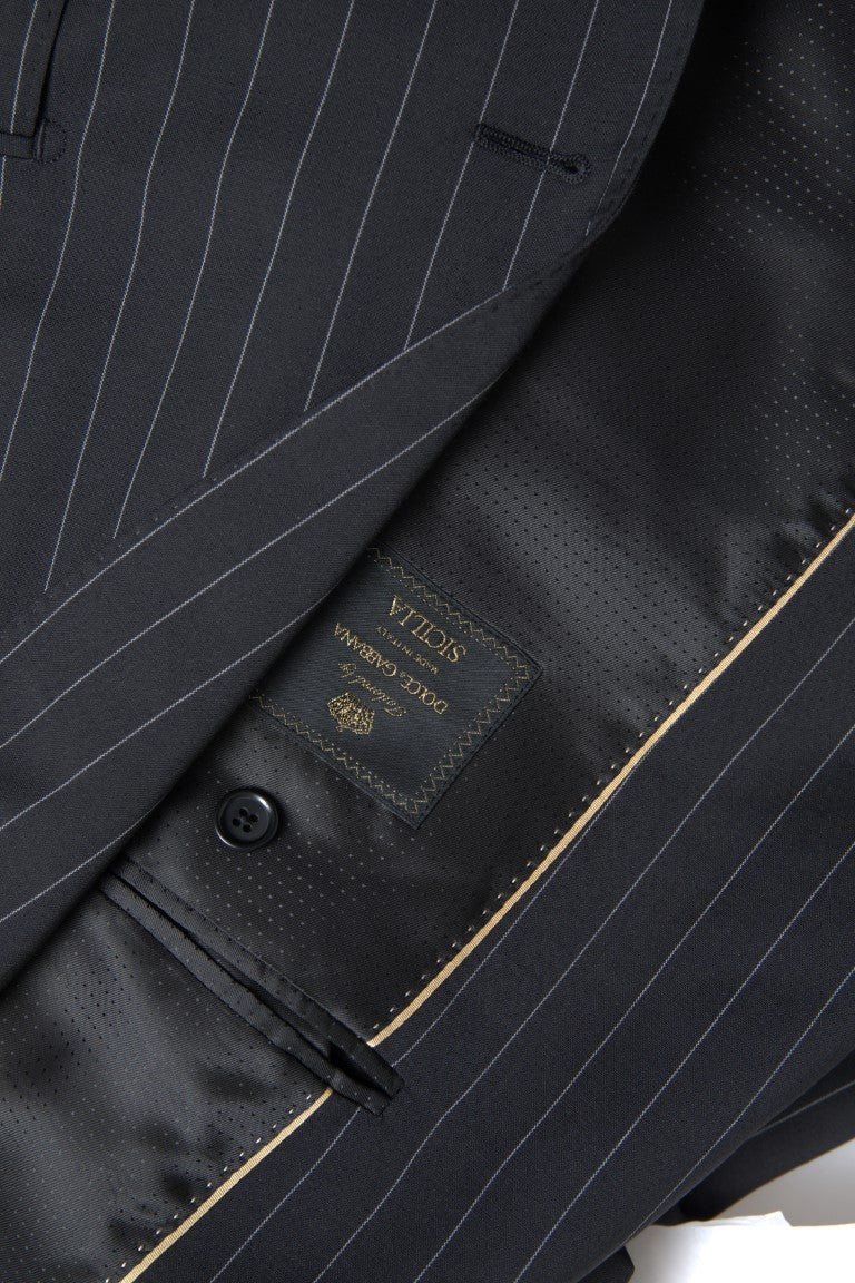 Veste blazer noire à rayures Dolce & Gabbana SICILIA à un bouton, style classique et élégant, vue de face.
