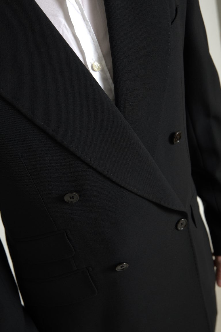 Costume double boutonnage noir Dolce & Gabbana Sicilia en deux pièces, veste et pantalon élégants et sophistiqués.