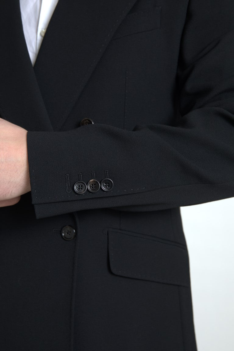 Costume noir Dolce & Gabbana deux pièces Sicilia à double boutonnage, élégant, adapté pour occasion formelle.