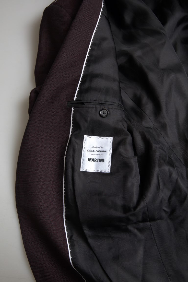 Costume Dolce & Gabbana deux pièces bordeaux à doublure simple, veste et pantalon, élégant pour hommes.