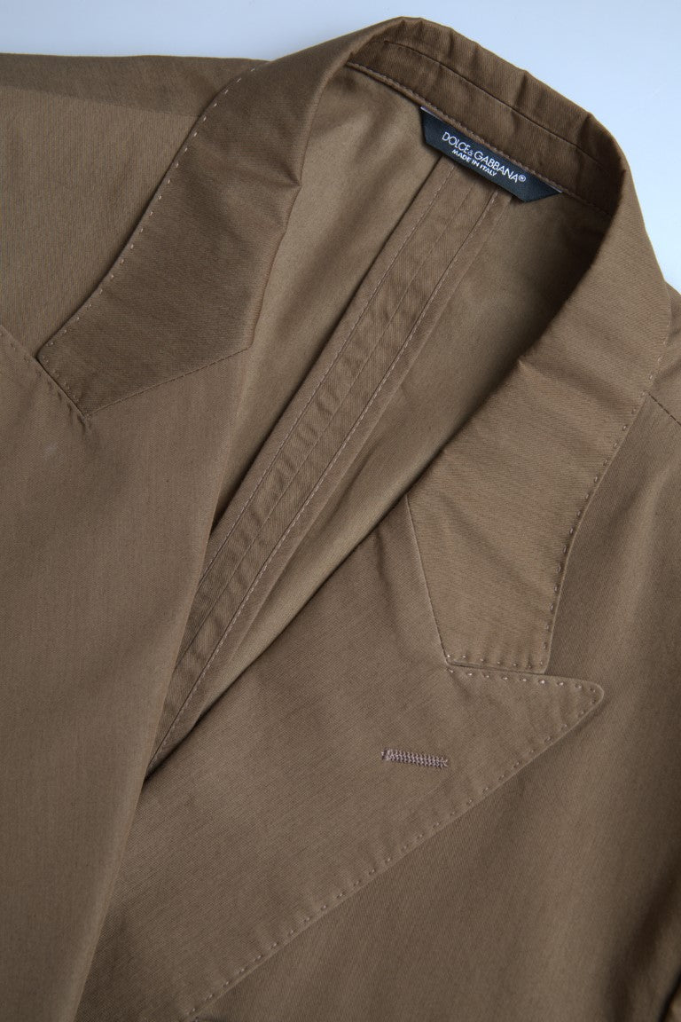 Costume Dolce & Gabbana Taormina marron à deux pièces, veste croisée à un bouton et pantalon assorti, élégant et sophistiqué.