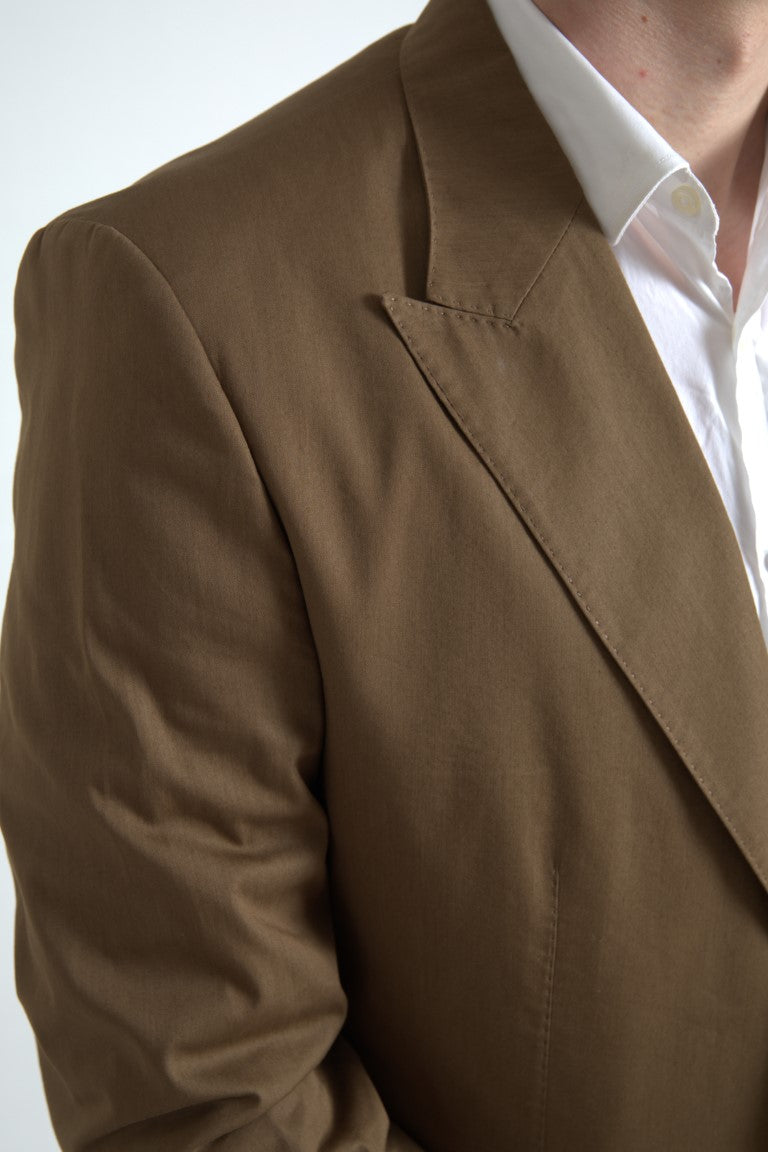 Costume deux pièces brun Dolce & Gabbana Taormina, veste croisée simple boutonnage, adapté pour hommes élégants.