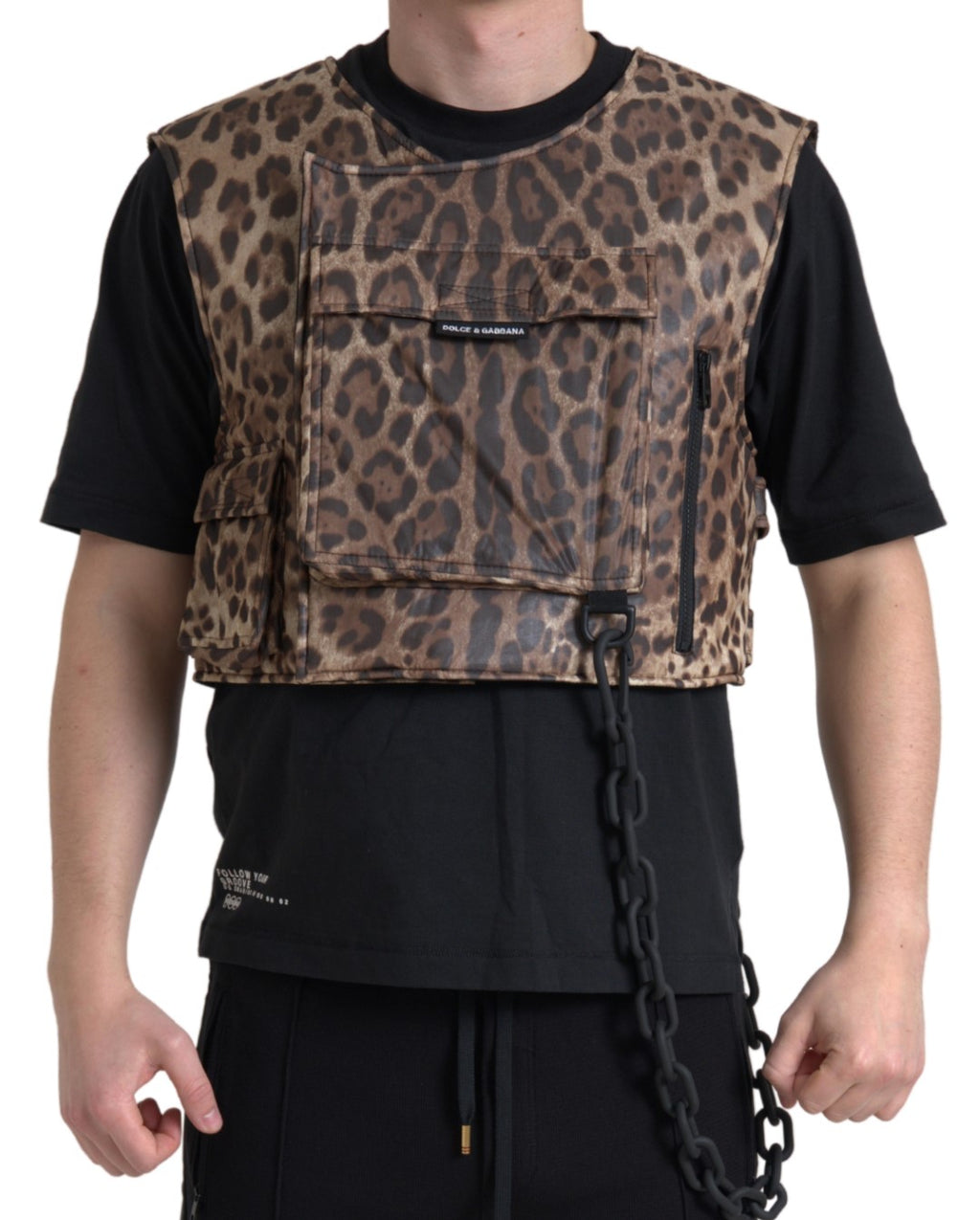 Ensemble de sport sans manches Dolce & Gabbana en soie marron à motif léopard, élégant et confortable.