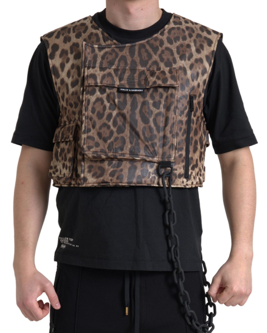 Ensemble de sport sans manches Dolce & Gabbana en soie marron à motif léopard, élégant et confortable.