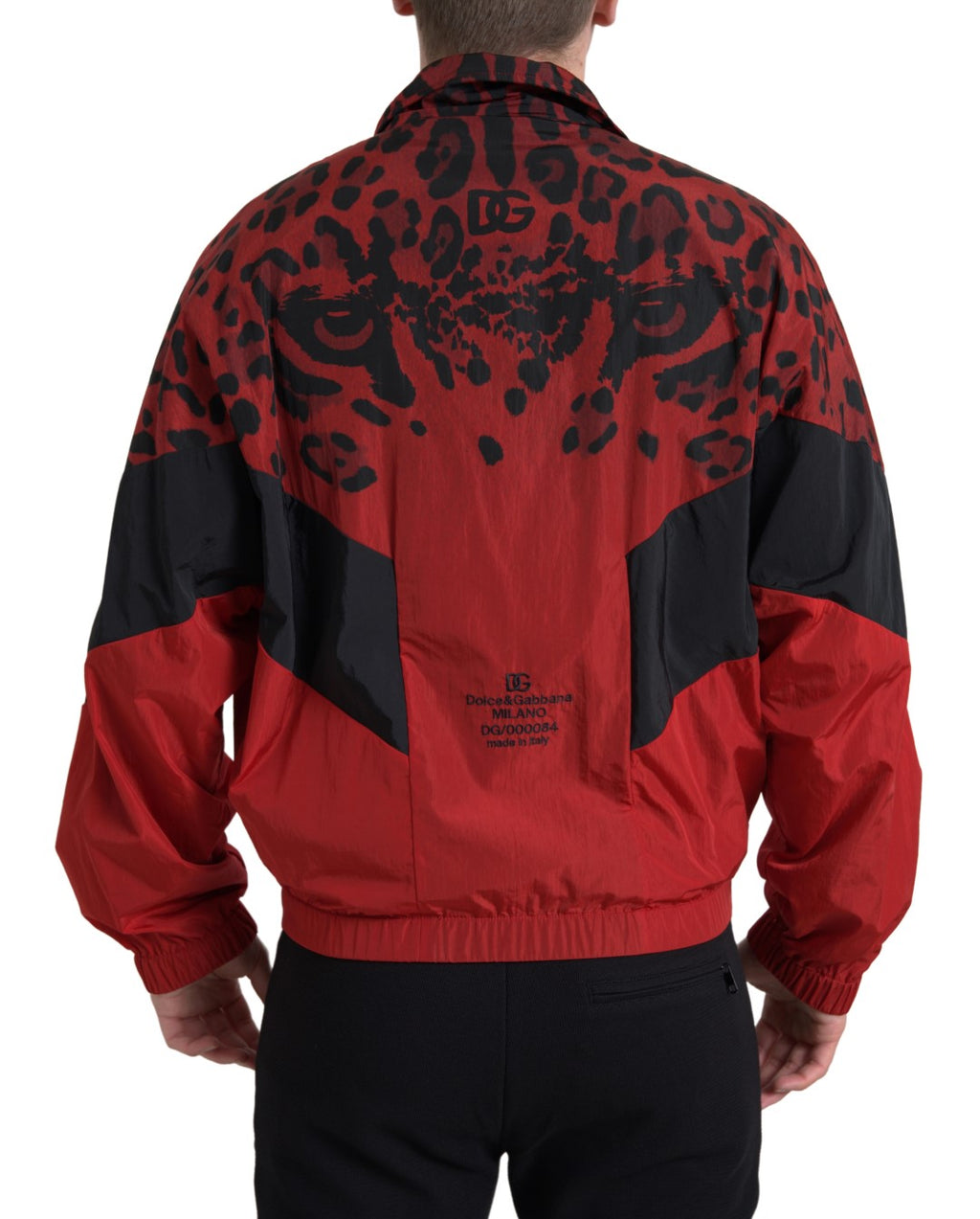 Pull zippé en nylon rouge à motif léopard de Dolce & Gabbana, sweat-shirt tendance avec logo de la marque.