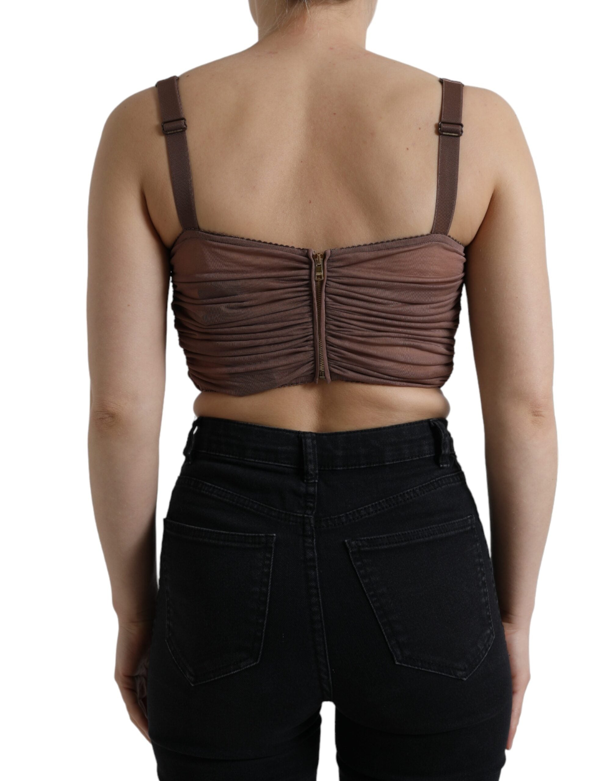 Top court en viscose marron sans manches de Dolce & Gabbana, bustier cropped élégant et tendance.