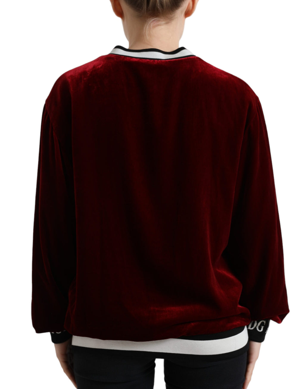 Pull en velours Bordeaux Dolce & Gabbana, col rond, style élégant et confortable, vue de face.