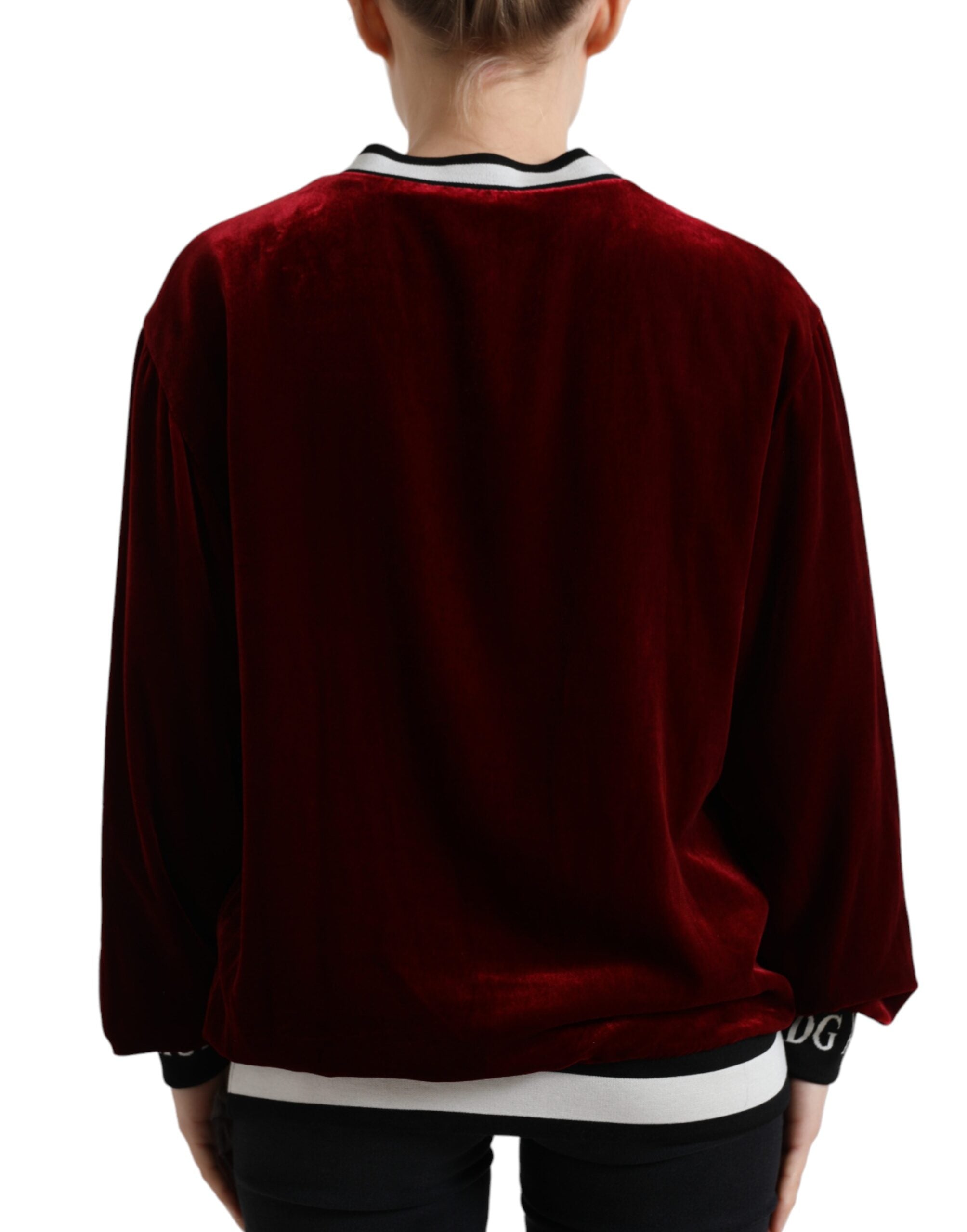 Pull en velours Bordeaux Dolce & Gabbana, col rond, style élégant et confortable, vue de face.