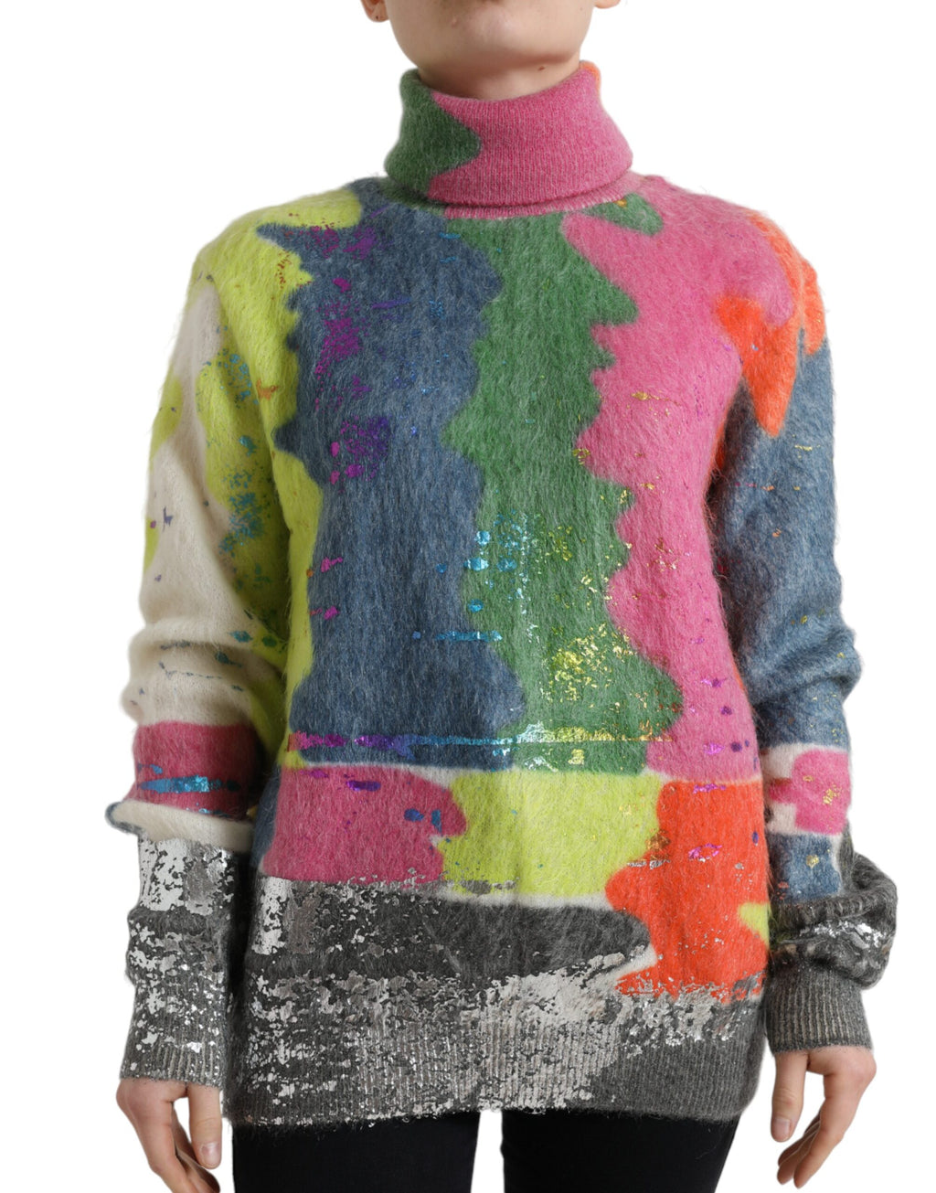 Pull en laine mohair multicolore de Dolce & Gabbana, pull à col roulé avec motifs colorés, façon élégante et chaleureuse.