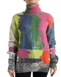 Pull en laine mohair multicolore de Dolce & Gabbana, pull à col roulé avec motifs colorés, façon élégante et chaleureuse.