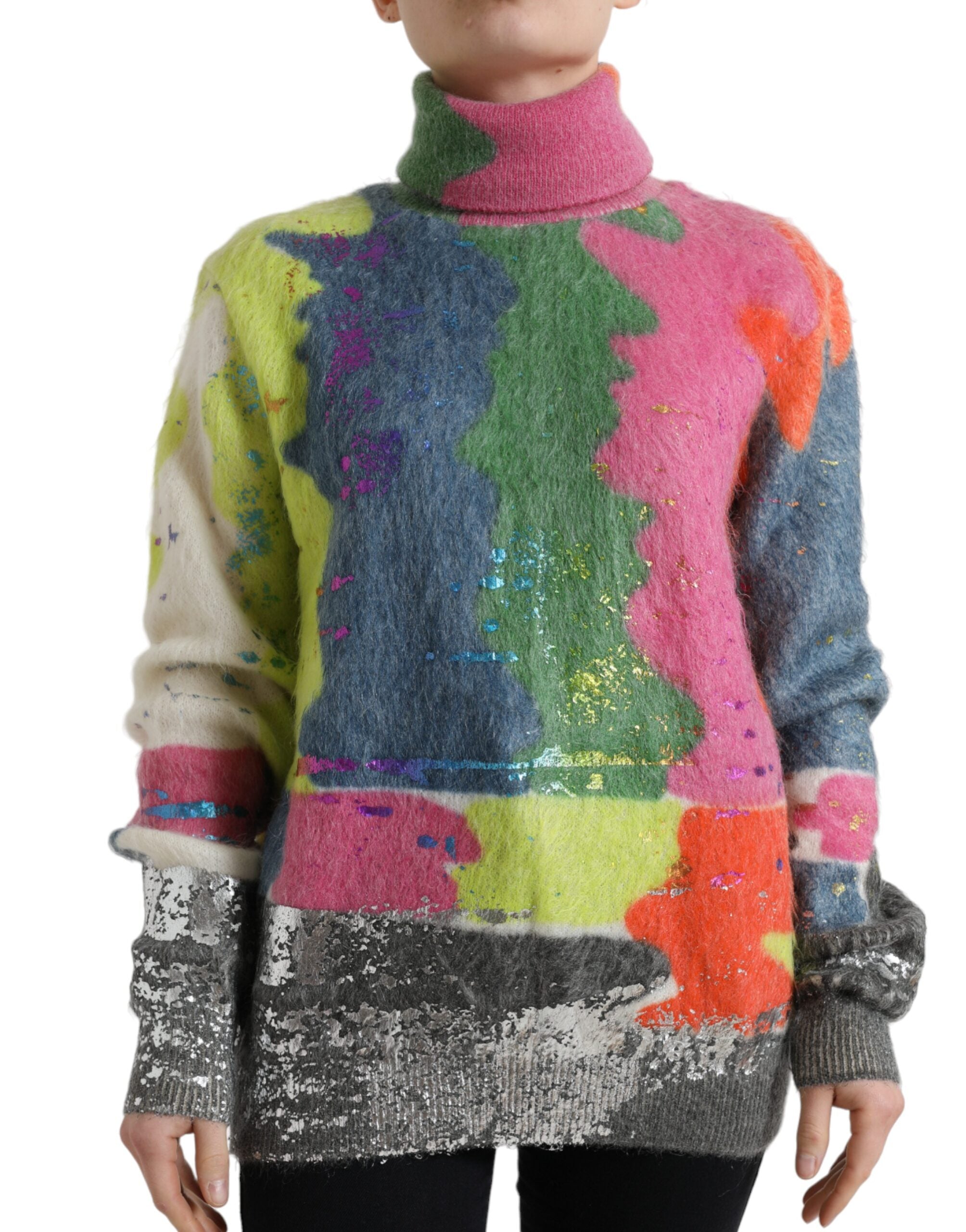 Pull en laine mohair multicolore de Dolce & Gabbana, pull à col roulé avec motifs colorés, façon élégante et chaleureuse.
