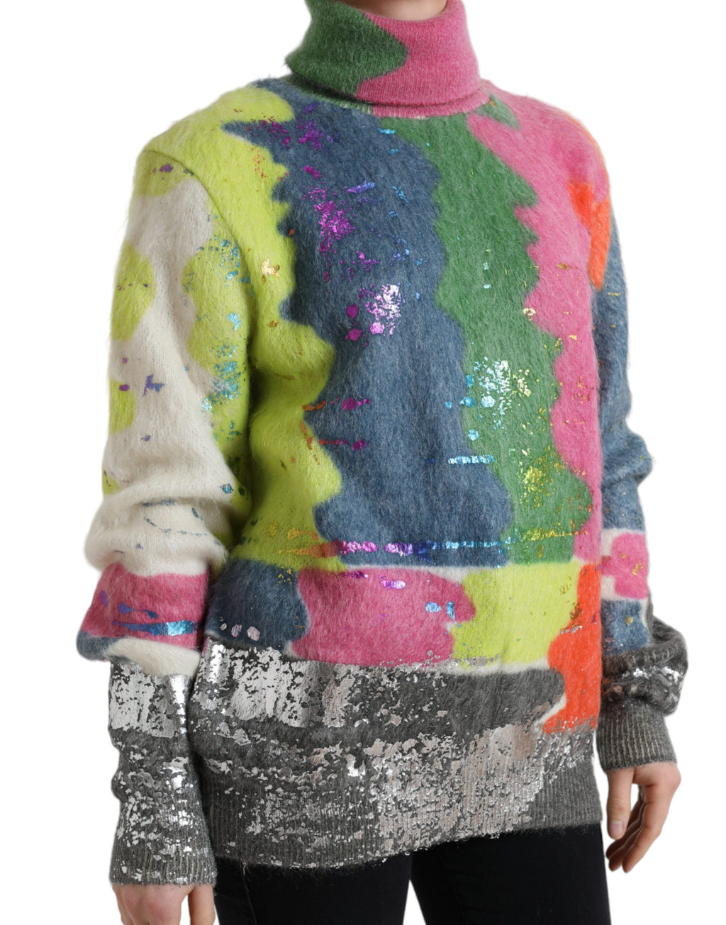 Pull-over en cachemire multicolore Dolce & Gabbana à col roulé, confortable et élégant, en mohair.