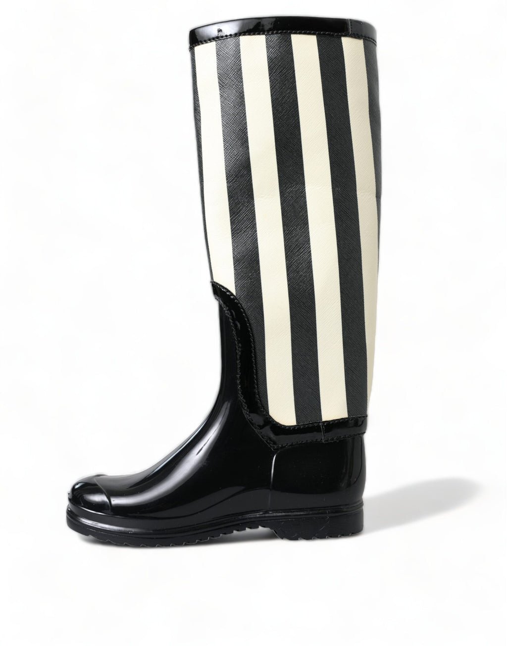 Bottes hautes en caoutchouc noir Dolce & Gabbana, chaussures plates, style élégant et moderne.