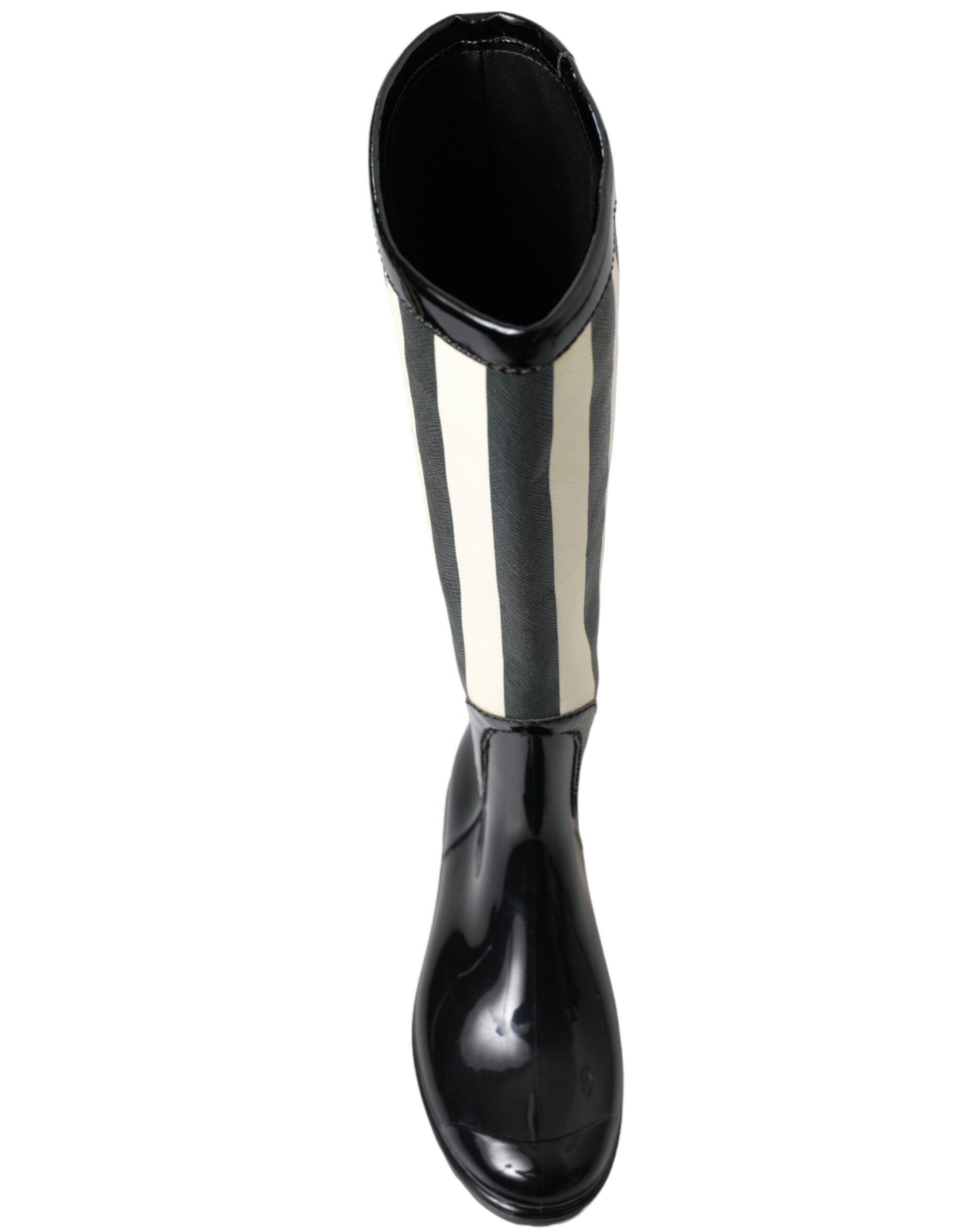 Bottes hautes en caoutchouc noir Dolce & Gabbana, chaussures à plat, style élégant et moderne pour femmes.