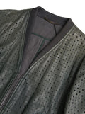 Veste bomber en cuir perforé vert Dolce & Gabbana, style élégant avec détails sophistiqués, vue de face sur fond neutre.