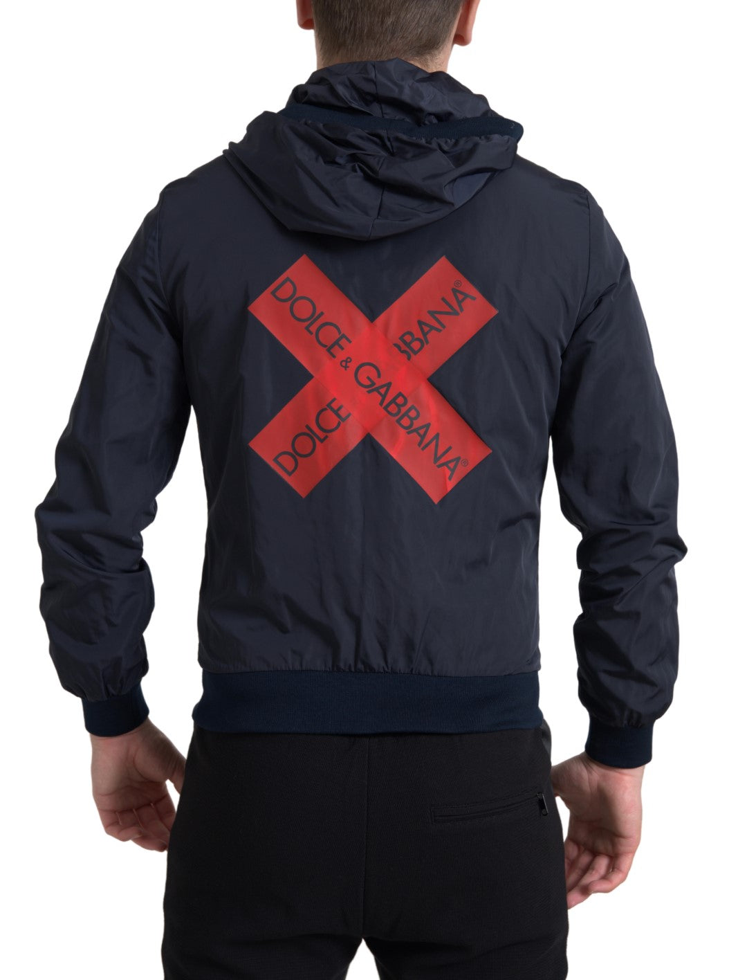 Sweat à capuche bleu Dolce & Gabbana en polyester avec logo, fermeture éclair complète et design décontracté.