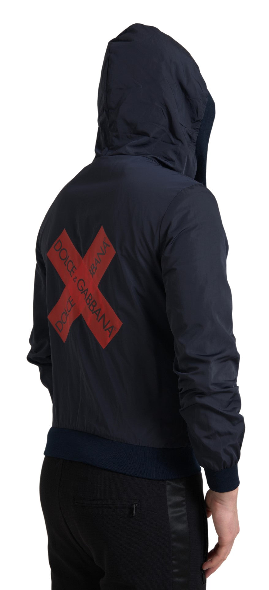Sweat à capuche bleu Dolce & Gabbana en polyester avec logo, fermeture éclair complète et design élégant.
