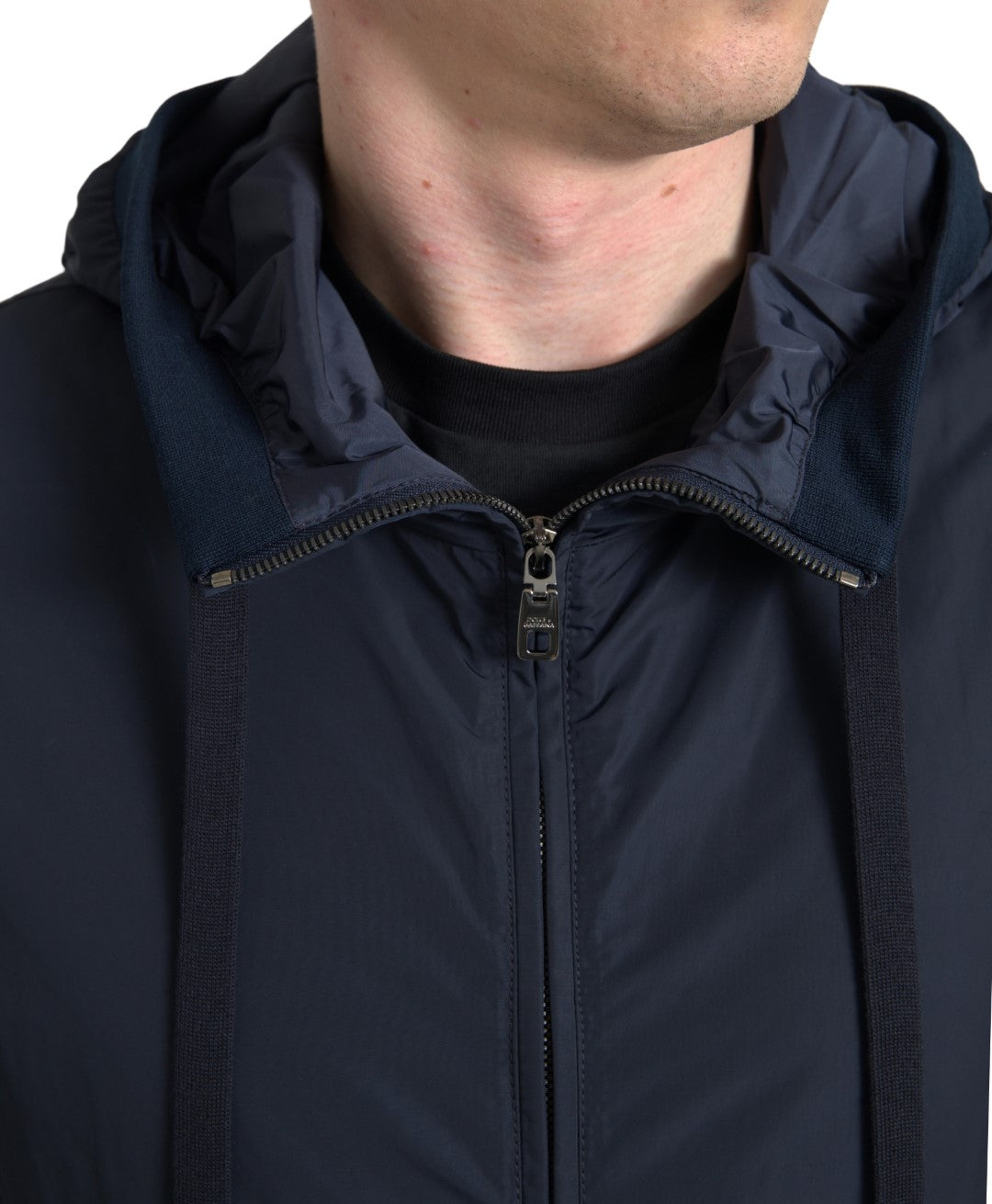 Sweat à capuche bleu Dolce & Gabbana en polyester avec logo, fermeture éclair complète, mode décontractée et élégante.