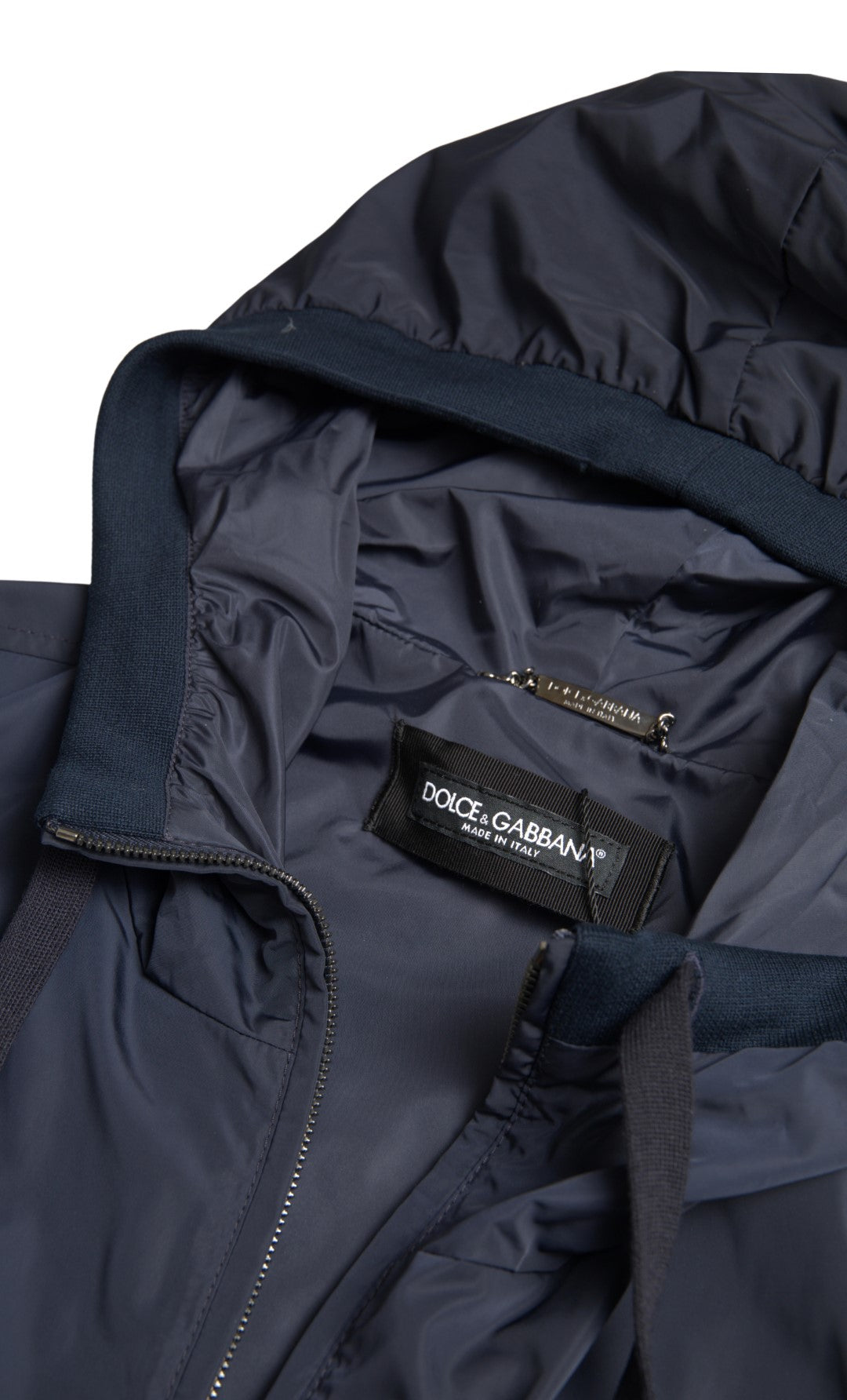 Sweat à capuche bleu Dolce & Gabbana en polyester avec logo, fermeture éclair complète, style décontracté et moderne.