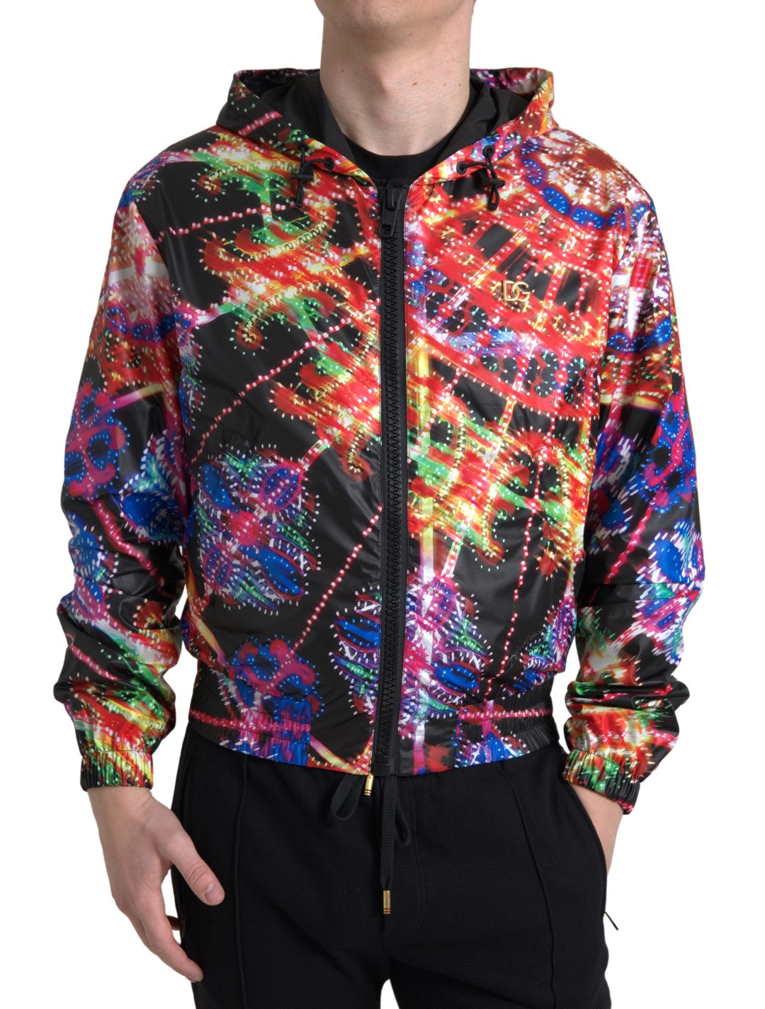 Sweat à capuche multicolore Dolce & Gabbana en coton avec logo sur la poitrine, vue de face.