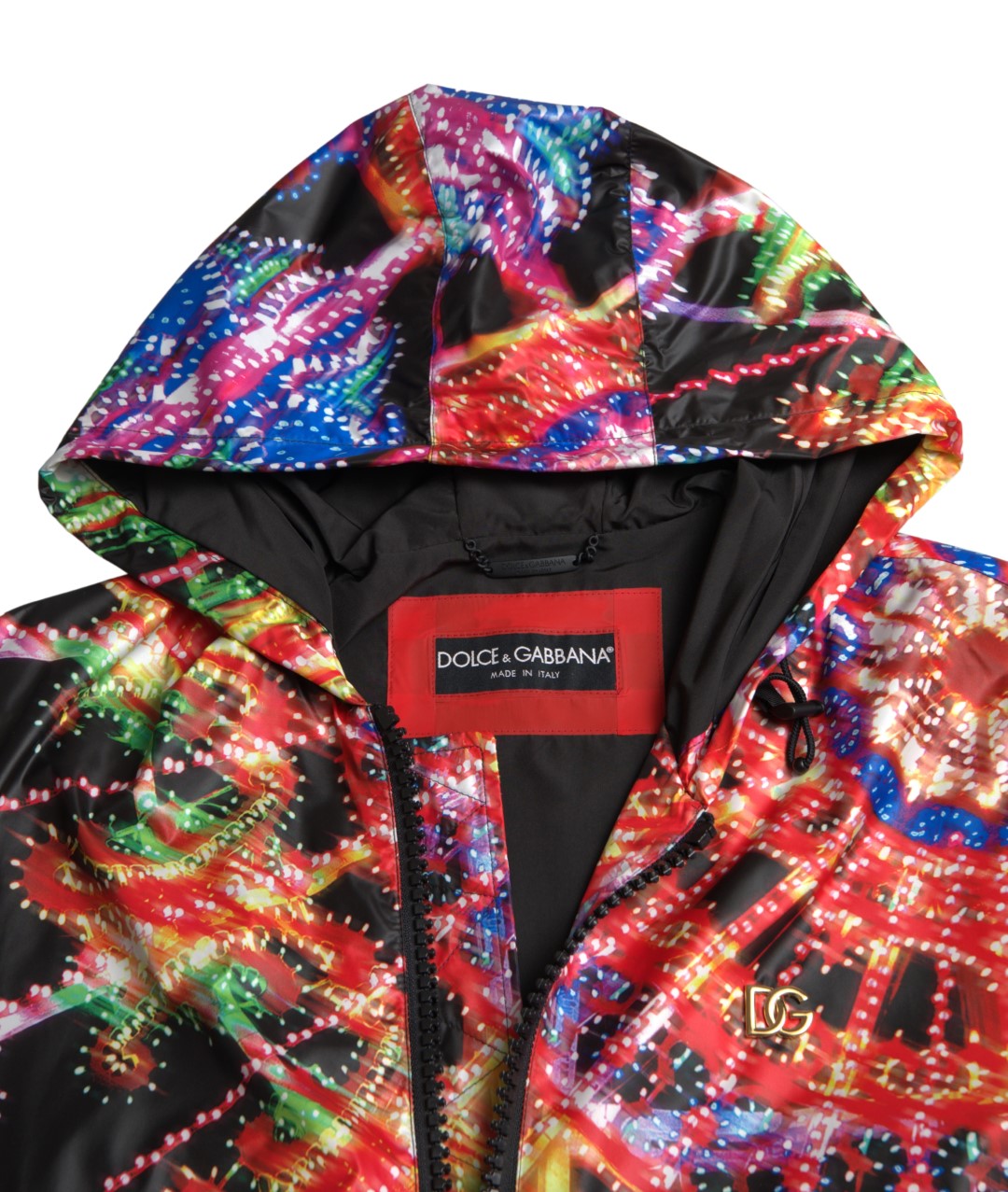 Sweat à capuche multicolore Dolce & Gabbana en coton avec logo brodé, vue de face sur un fond neutre.