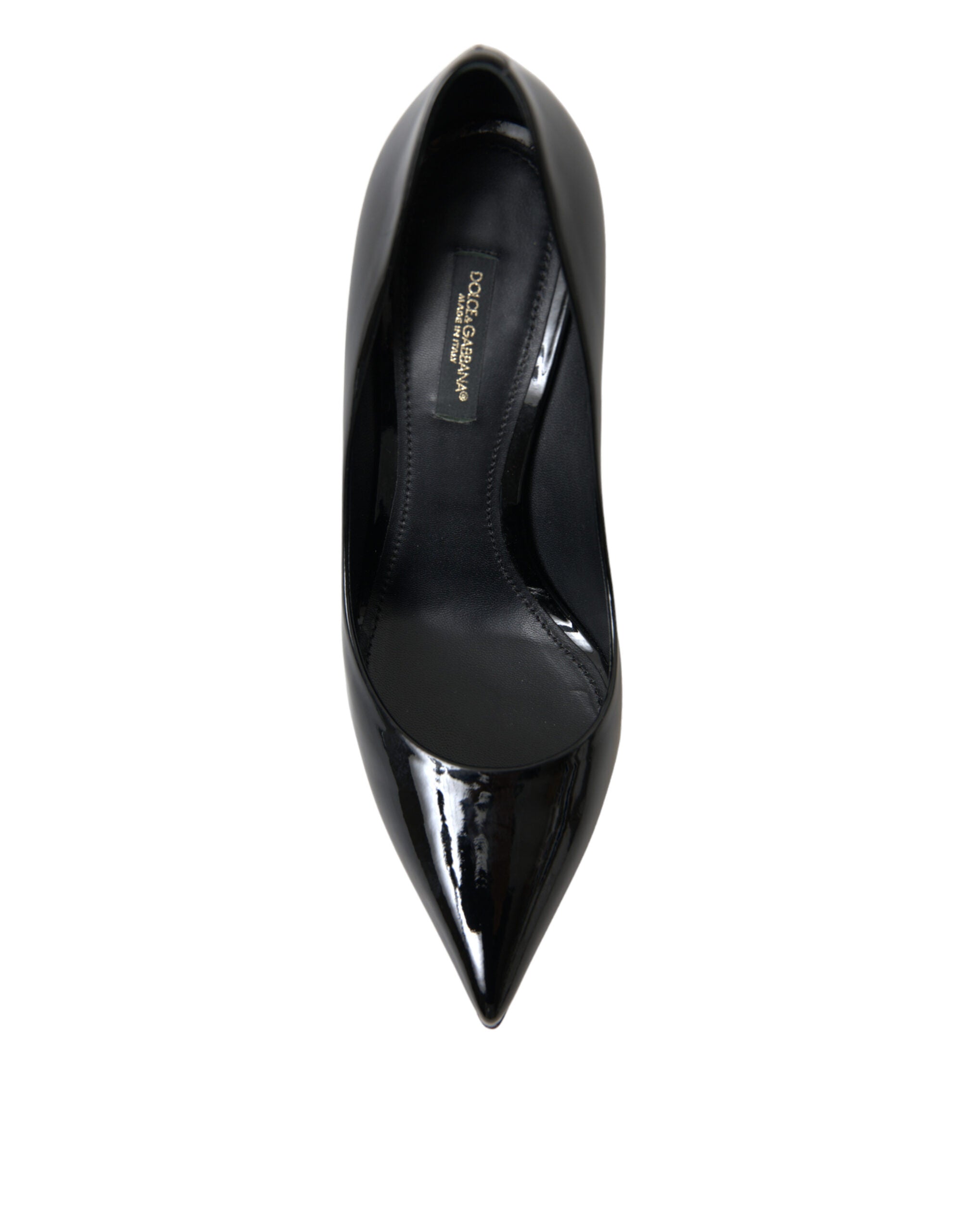 Chaussures à talons en cuir verni noir de Dolce & Gabbana, escarpins élégants pour femmes.