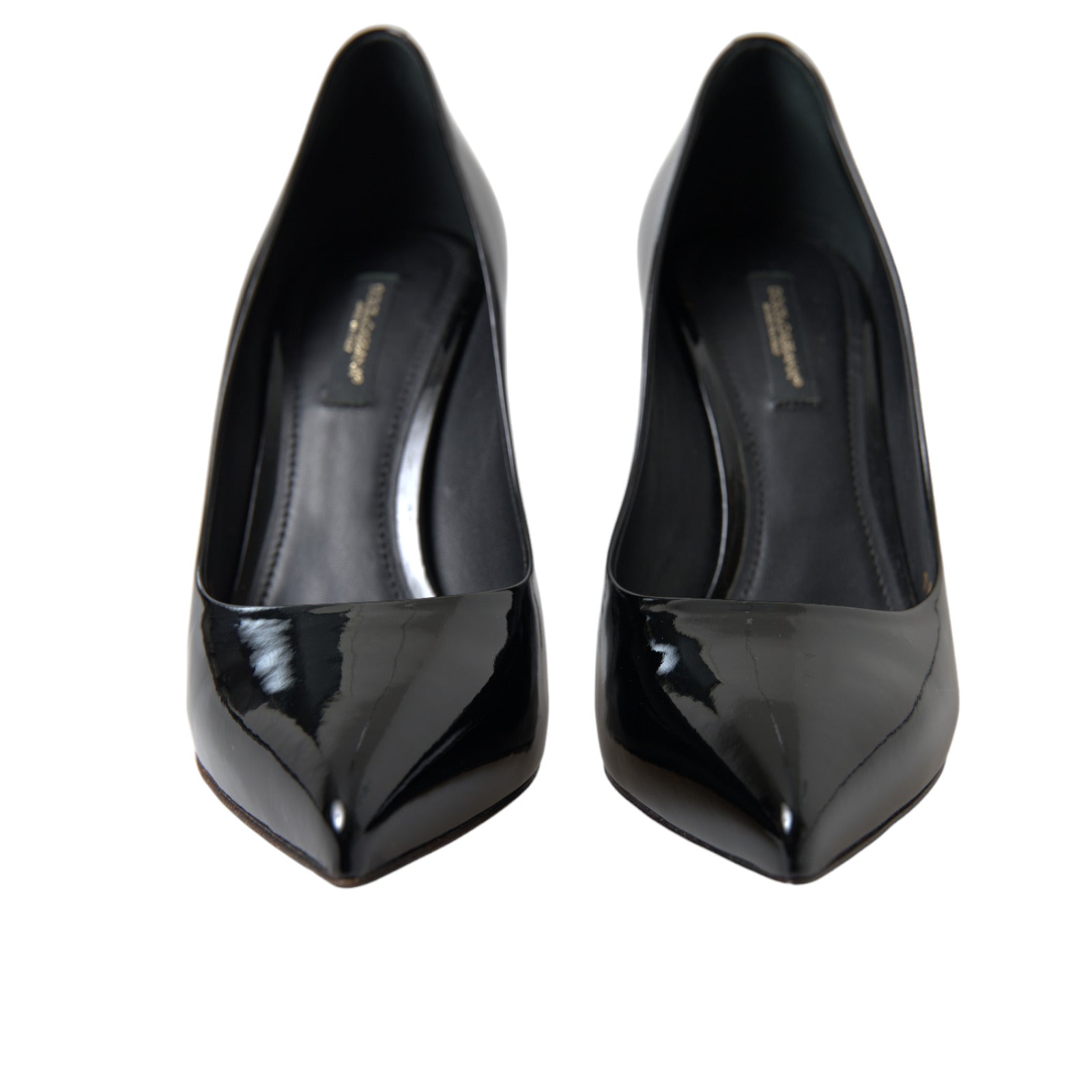 Chaussures à talons Dolce & Gabbana en cuir verni noir, élégantes et sophistiquées, pour femme.