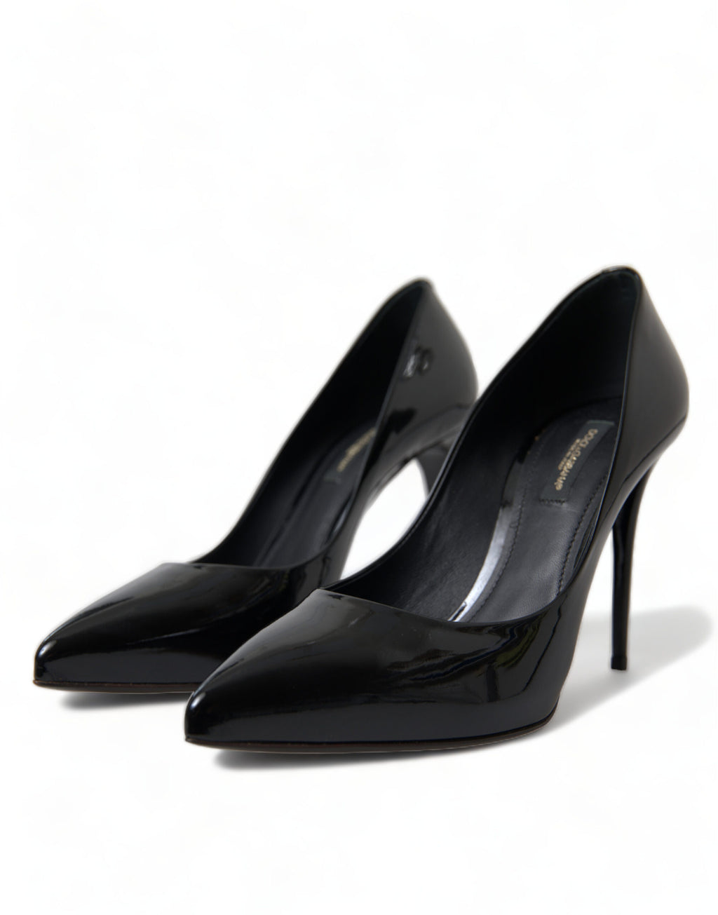 Chaussures à talons Dolce & Gabbana en cuir verni noir, élégantes et sophistiquées, pour femmes.