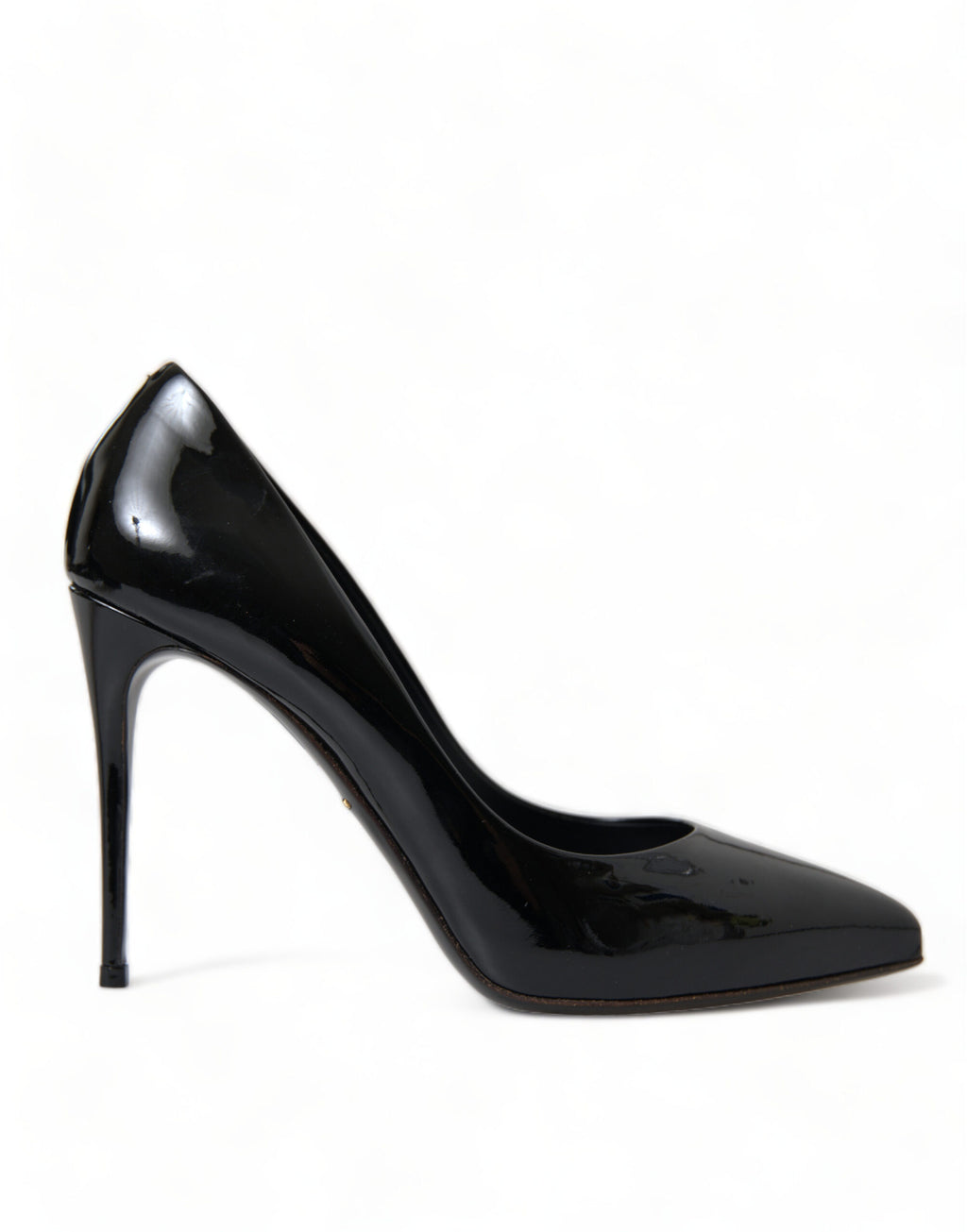 Chaussures à talons en cuir verni noir Dolce & Gabbana, pompe élégante pour femmes.